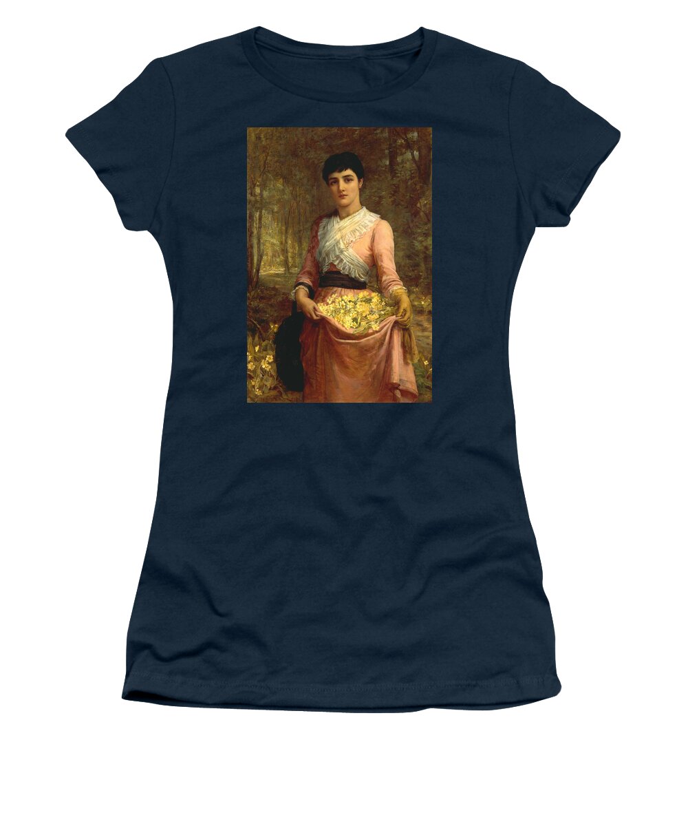 19th Century Art Women's T-Shirt featuring the painting The Daughters of Our Empire. England - The Primrose by Edwin Long