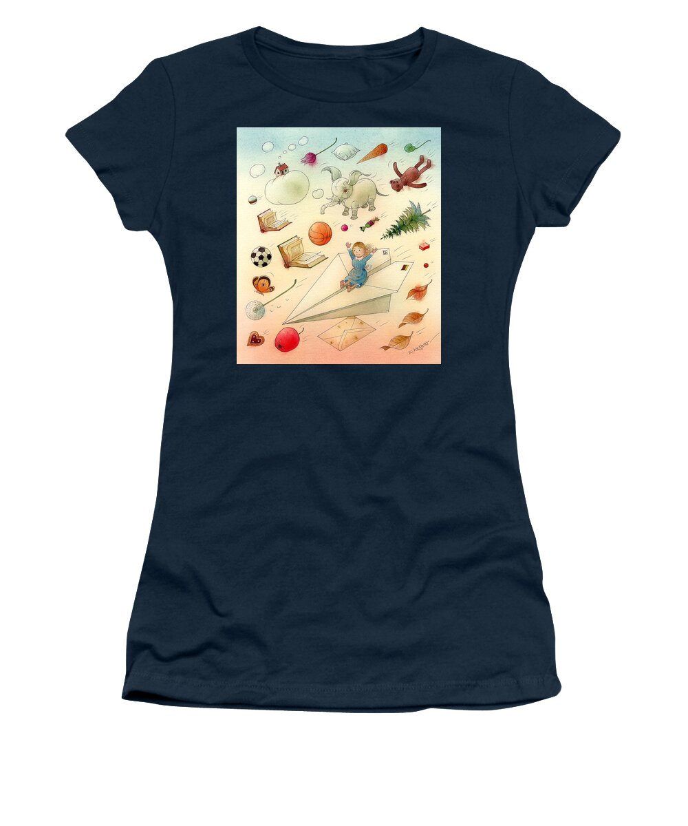 Dream Flying Children Toys Books Sky Women's T-Shirt featuring the painting The Dream by Kestutis Kasparavicius