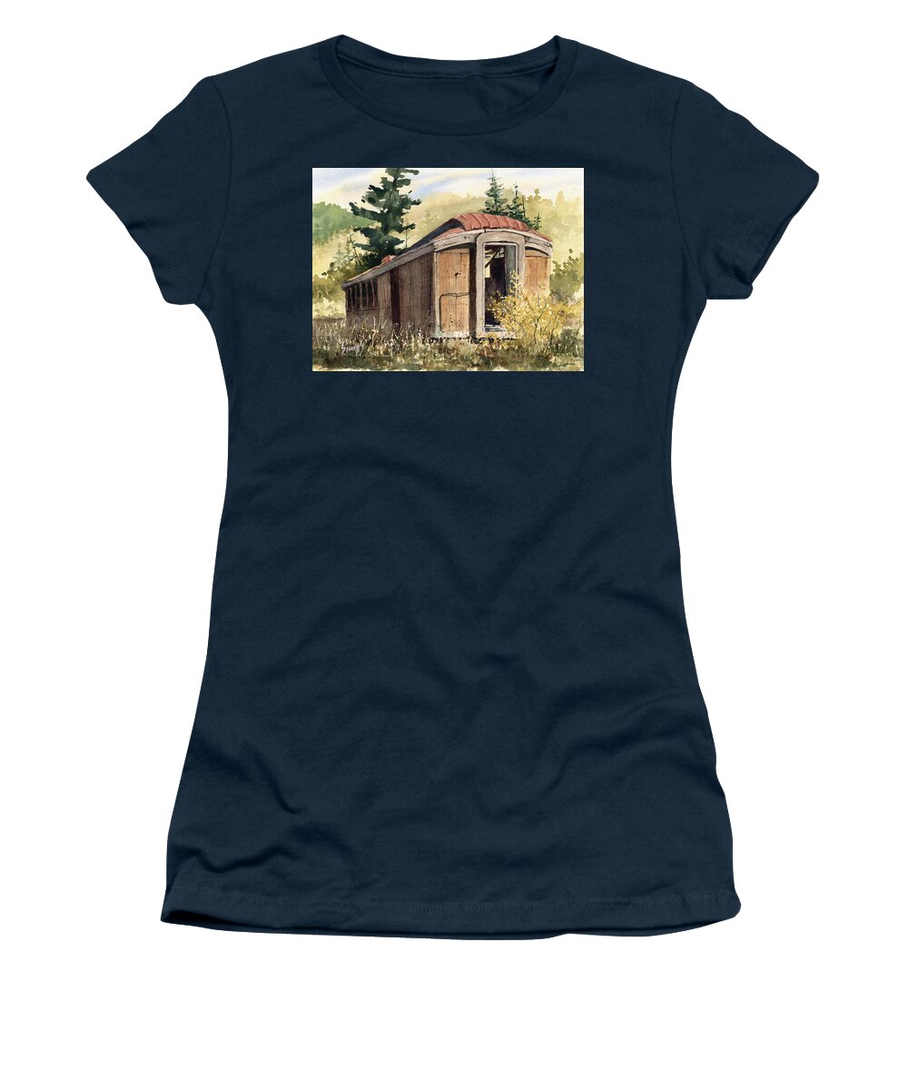 Railroad Women's T-Shirt featuring the painting The End Of The Line by Sam Sidders