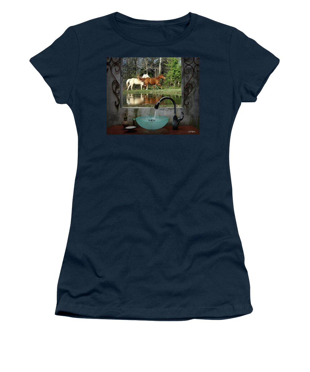 Horses Women's T-Shirt featuring the photograph The Fountain by Bill Stephens