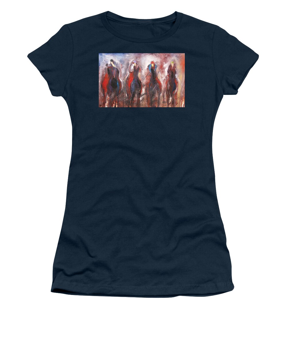 Horse Racing Women's T-Shirt featuring the painting The Four Horsemen by John Gholson