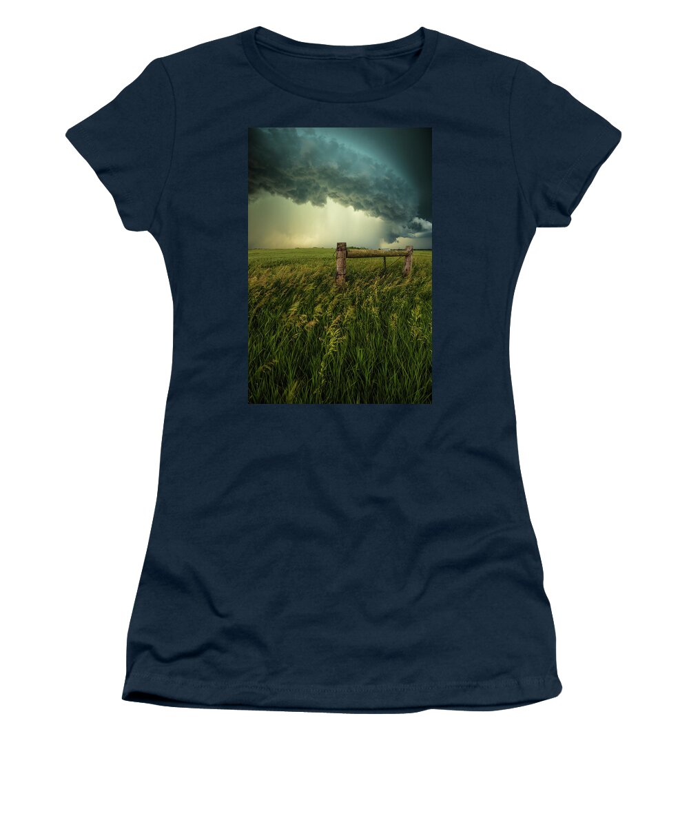 Shelf Cloud Women's T-Shirt featuring the photograph The Frayed Ends Of Sanity by Aaron J Groen