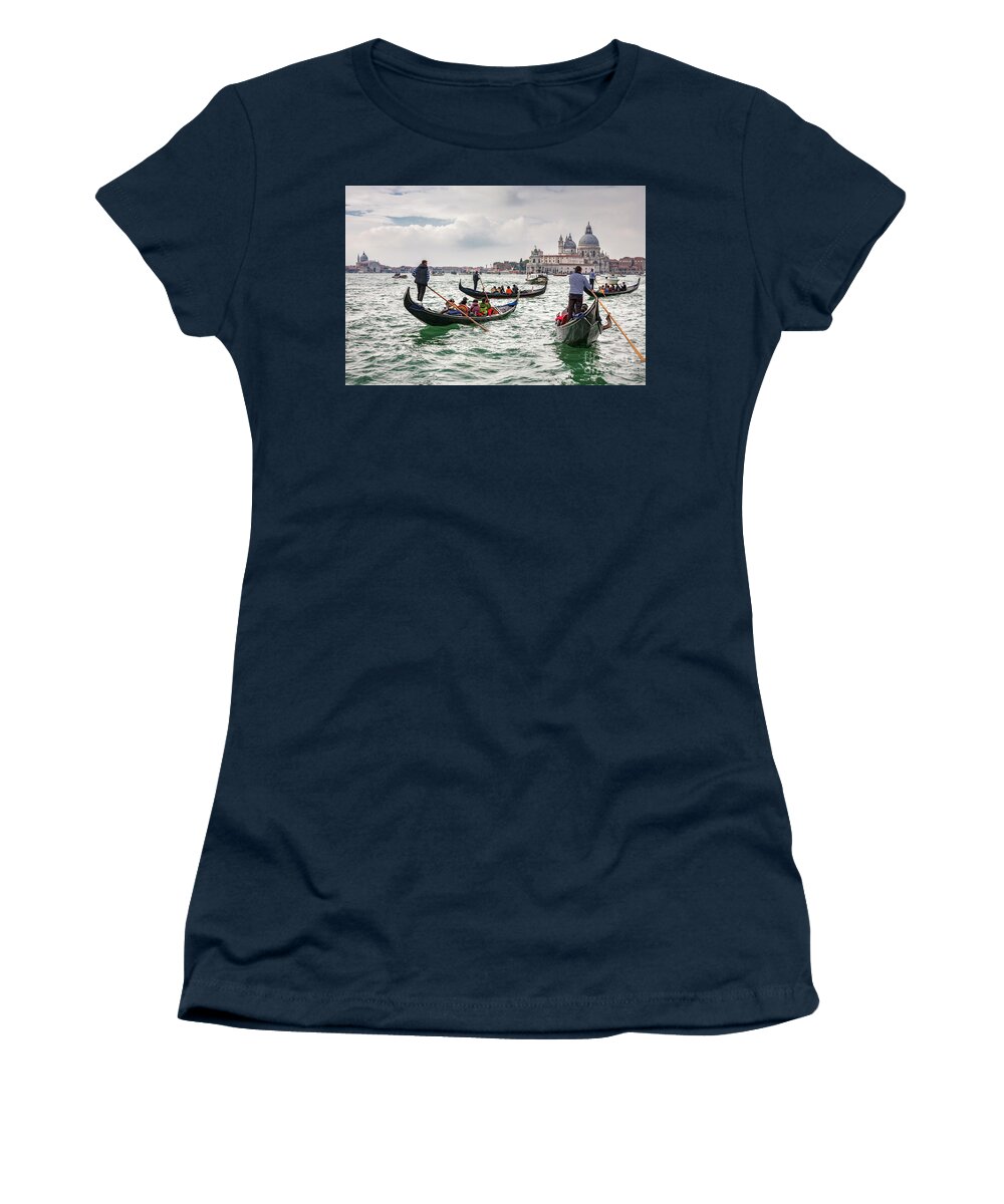 Venice Women's T-Shirt featuring the photograph The Gondolas on Grand Canal by Heiko Koehrer-Wagner