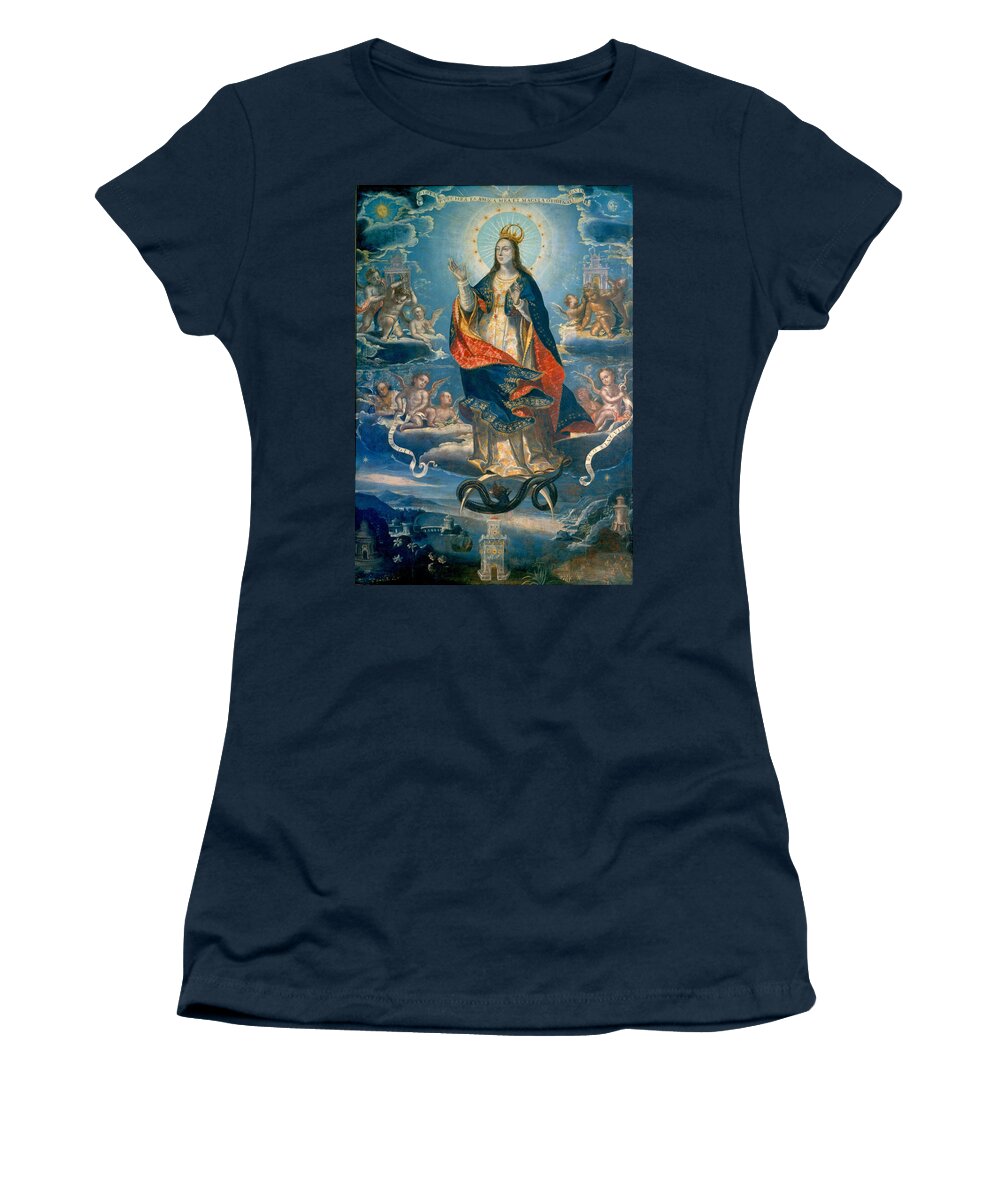 Baltasar De Echave Ibia Women's T-Shirt featuring the painting The Immaculate Conception by Baltasar de Echave Ibia