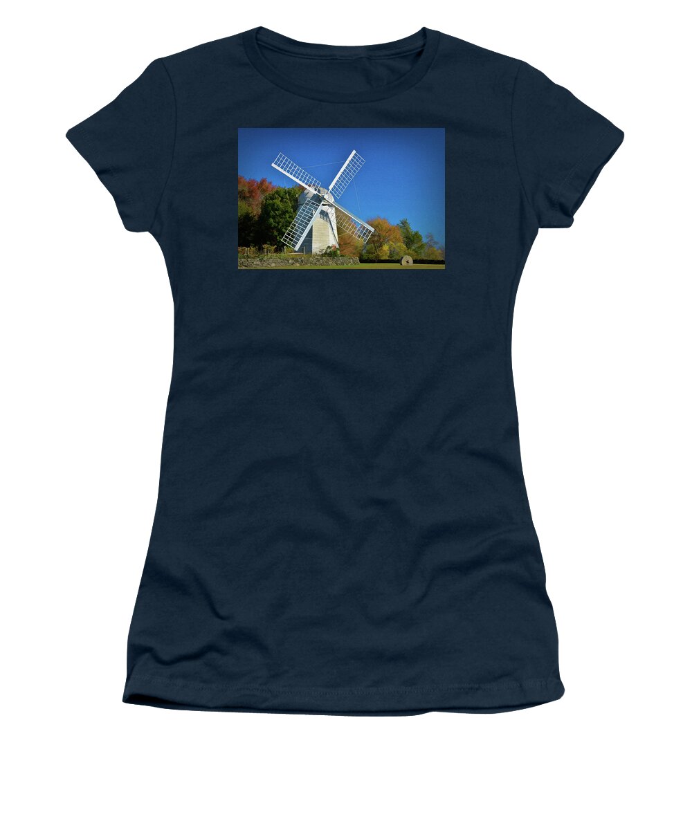 Jamestown Women's T-Shirt featuring the photograph The Jamestown Windmill by Nancy De Flon