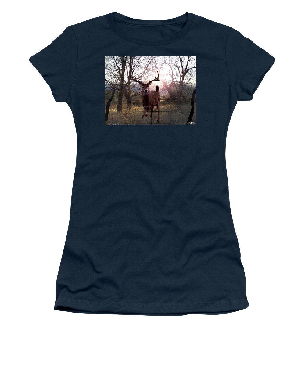 Whitetail Deer Women's T-Shirt featuring the digital art The Leap by Bill Stephens