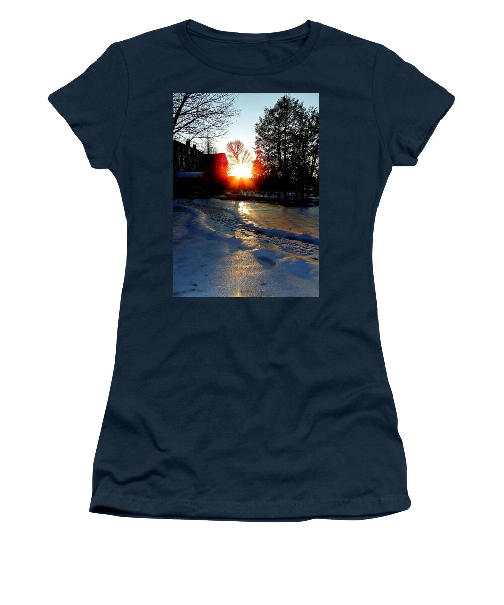 Snow Women's T-Shirt featuring the photograph The Lighted Path by Karen Wiles