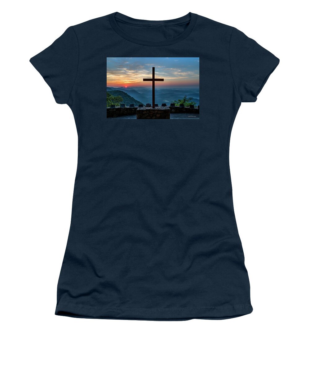 Reid Callaway The Magnificent Cross Women's T-Shirt featuring the photograph The Magnificent Cross Pretty Place Chapel Greenville SC Great Smoky Mountains Art by Reid Callaway