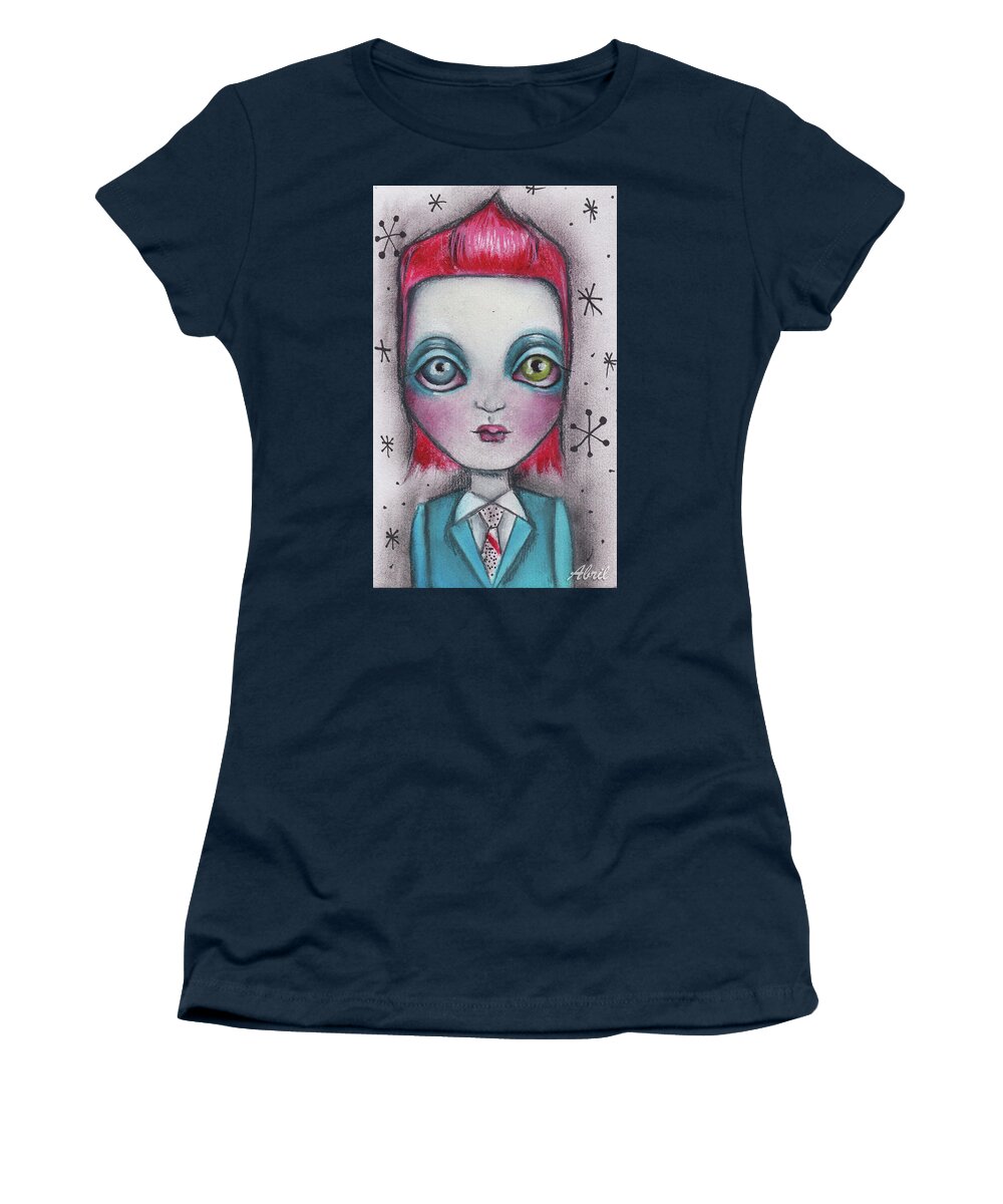 David Bowie Women's T-Shirt featuring the painting The man who fell to earth by Abril Andrade