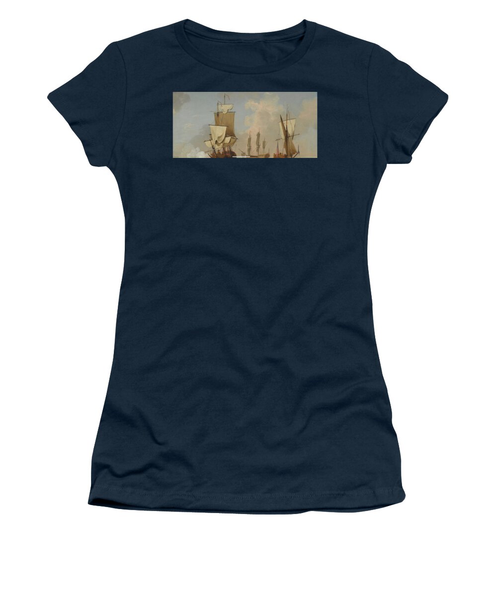 Attributed To Peter Monamy (london 1681-1749) The Morning Gun Women's T-Shirt featuring the painting The Morning Gun by MotionAge Designs