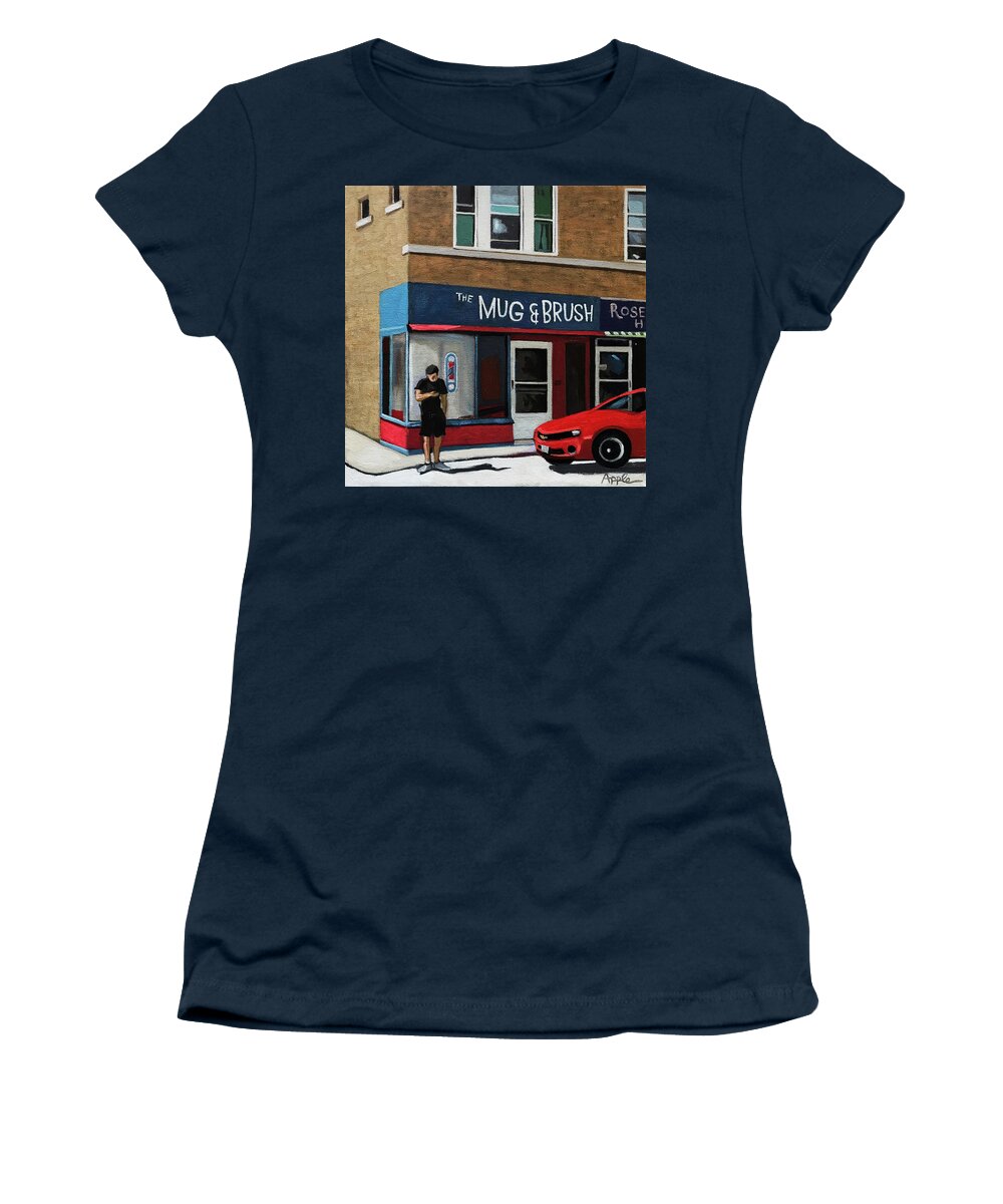 Barbershop Women's T-Shirt featuring the painting The Mug and Brush - urban painting by Linda Apple