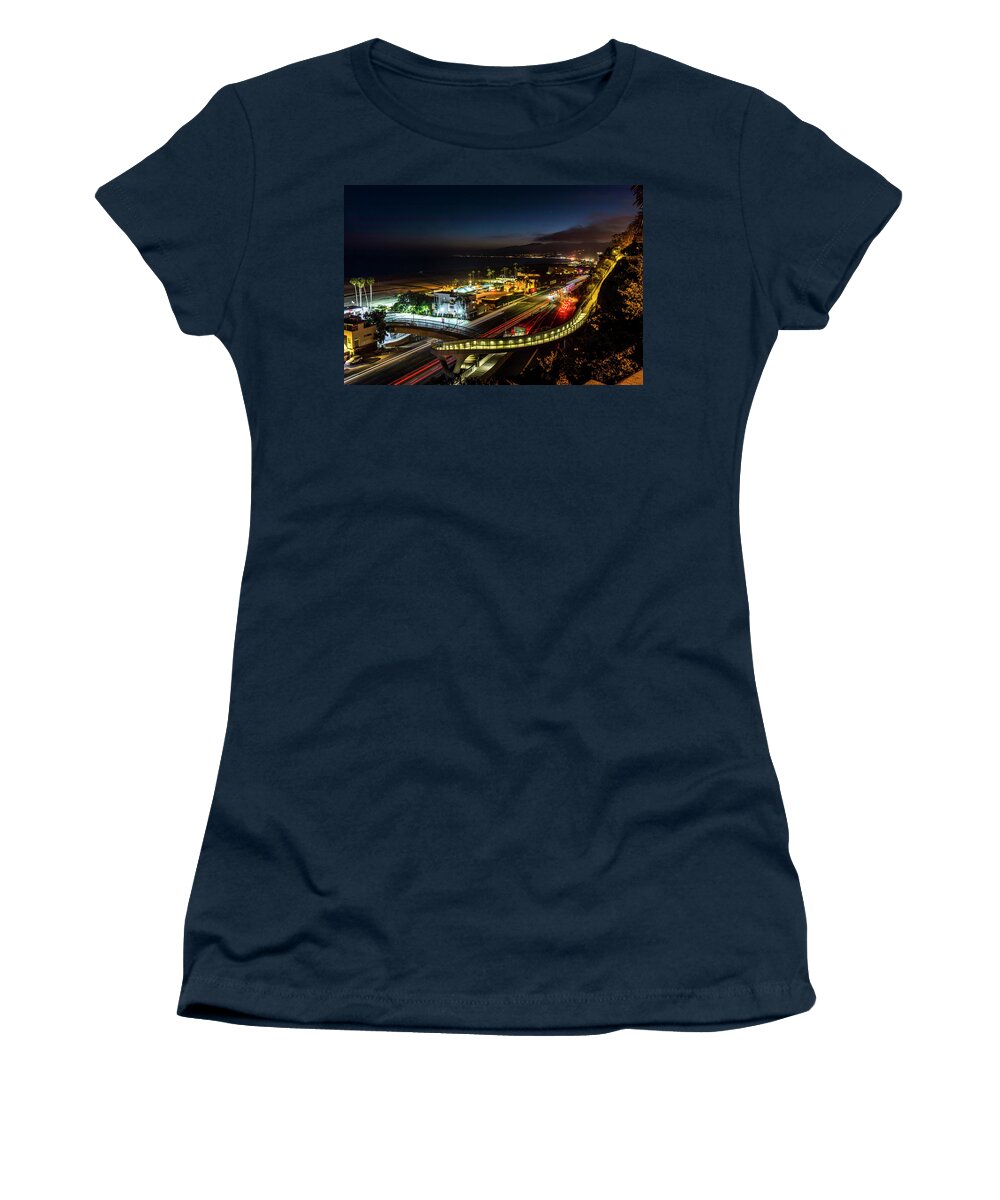 Night Women's T-Shirt featuring the photograph The New P C H Overpass - Night by Gene Parks