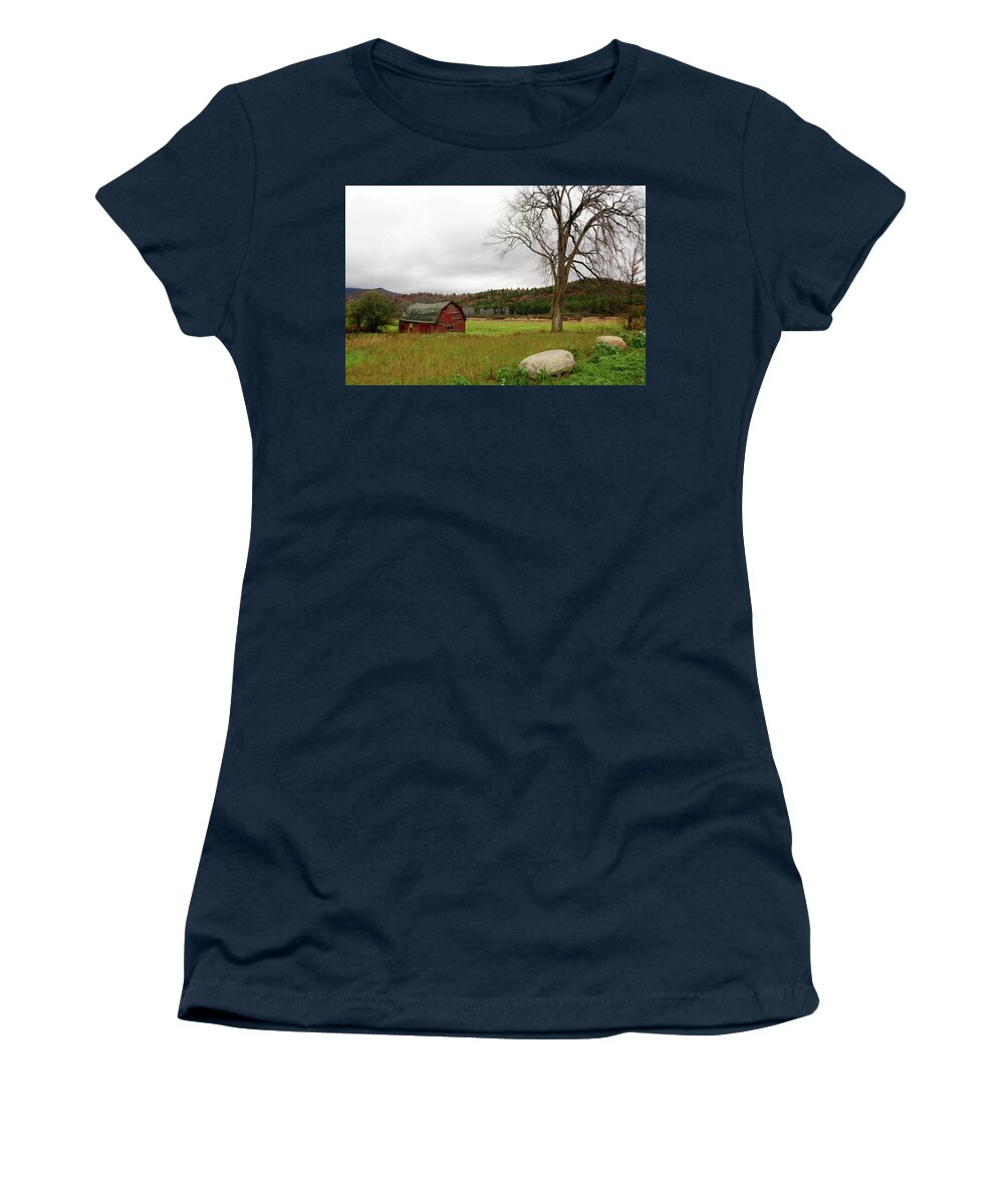 Barn Women's T-Shirt featuring the photograph The Old Barn with Tree by Nancy De Flon