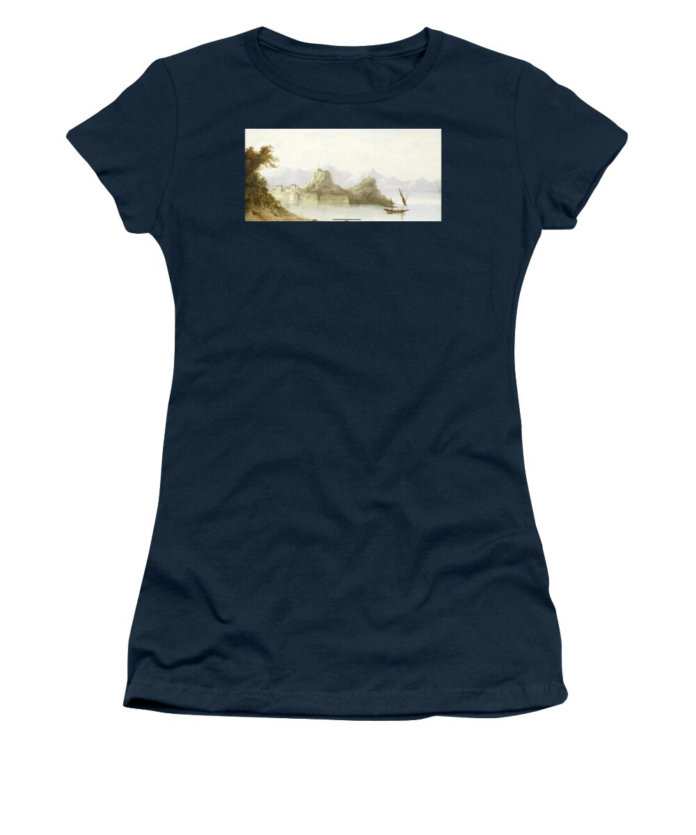 English School 19th Century The Old Fortress Of Corfu Women's T-Shirt featuring the painting The Old Fortress of Corfu by MotionAge Designs