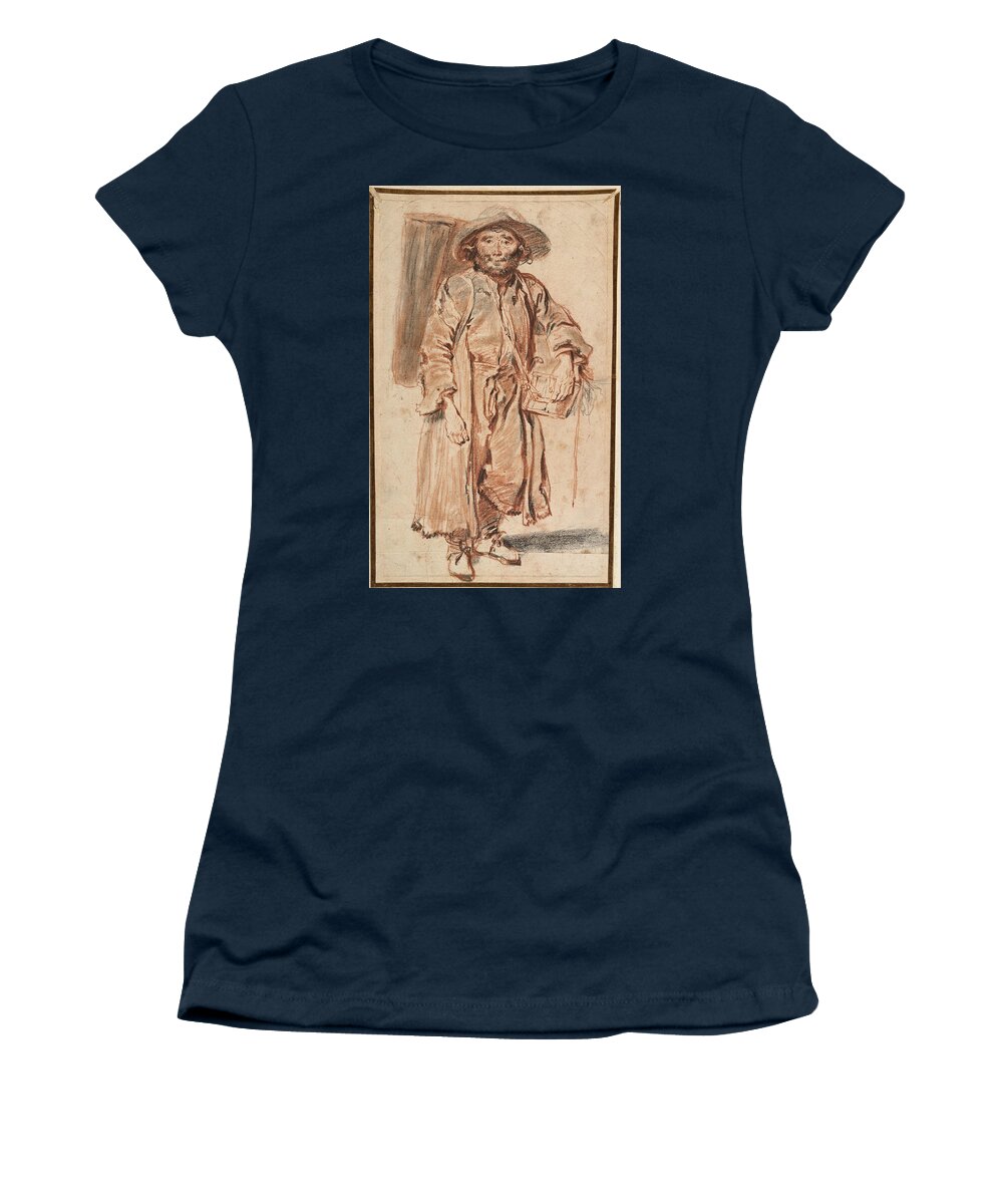Antoine Watteau Women's T-Shirt featuring the drawing The Old Savoyard by Antoine Watteau