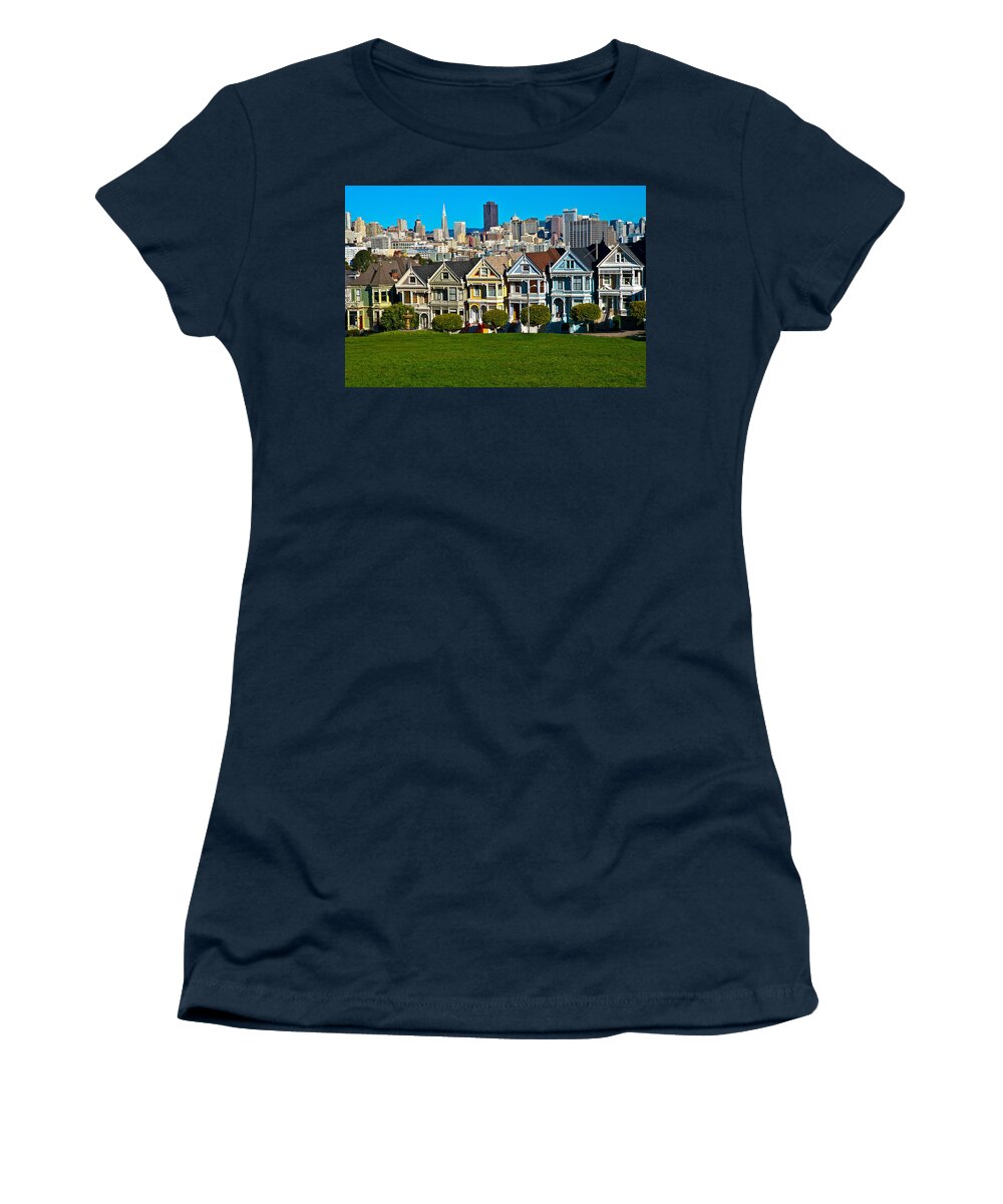 Victorian Houses Women's T-Shirt featuring the photograph The Painted Ladies by Harry Spitz