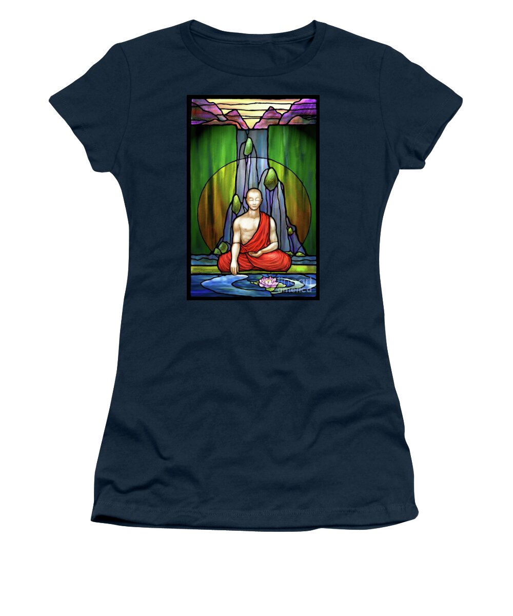 Buddha Women's T-Shirt featuring the digital art The Praying Monk by Randy Wollenmann