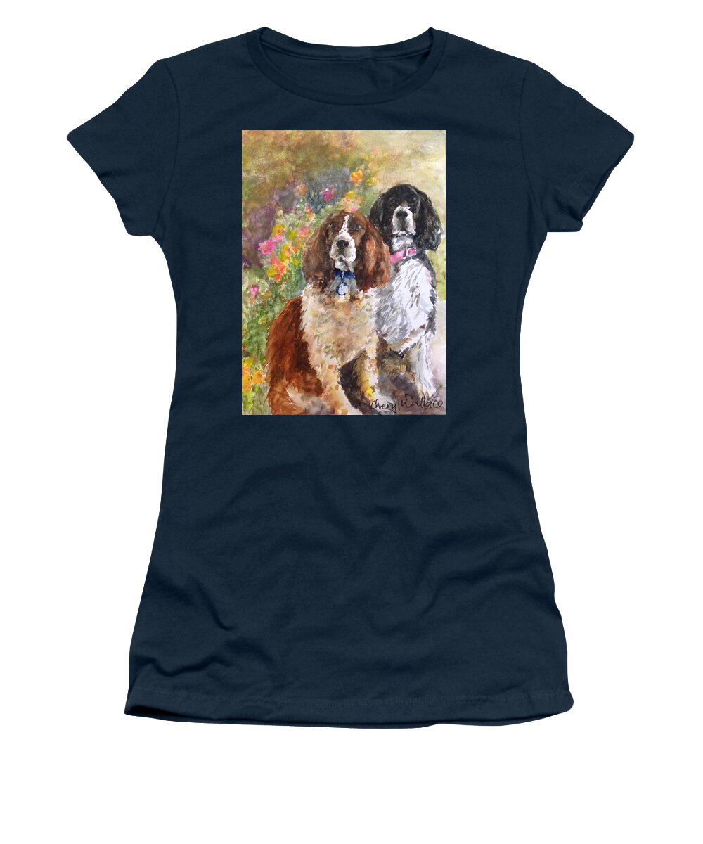 Springer Spaniels Women's T-Shirt featuring the painting The Puppies by Cheryl Wallace