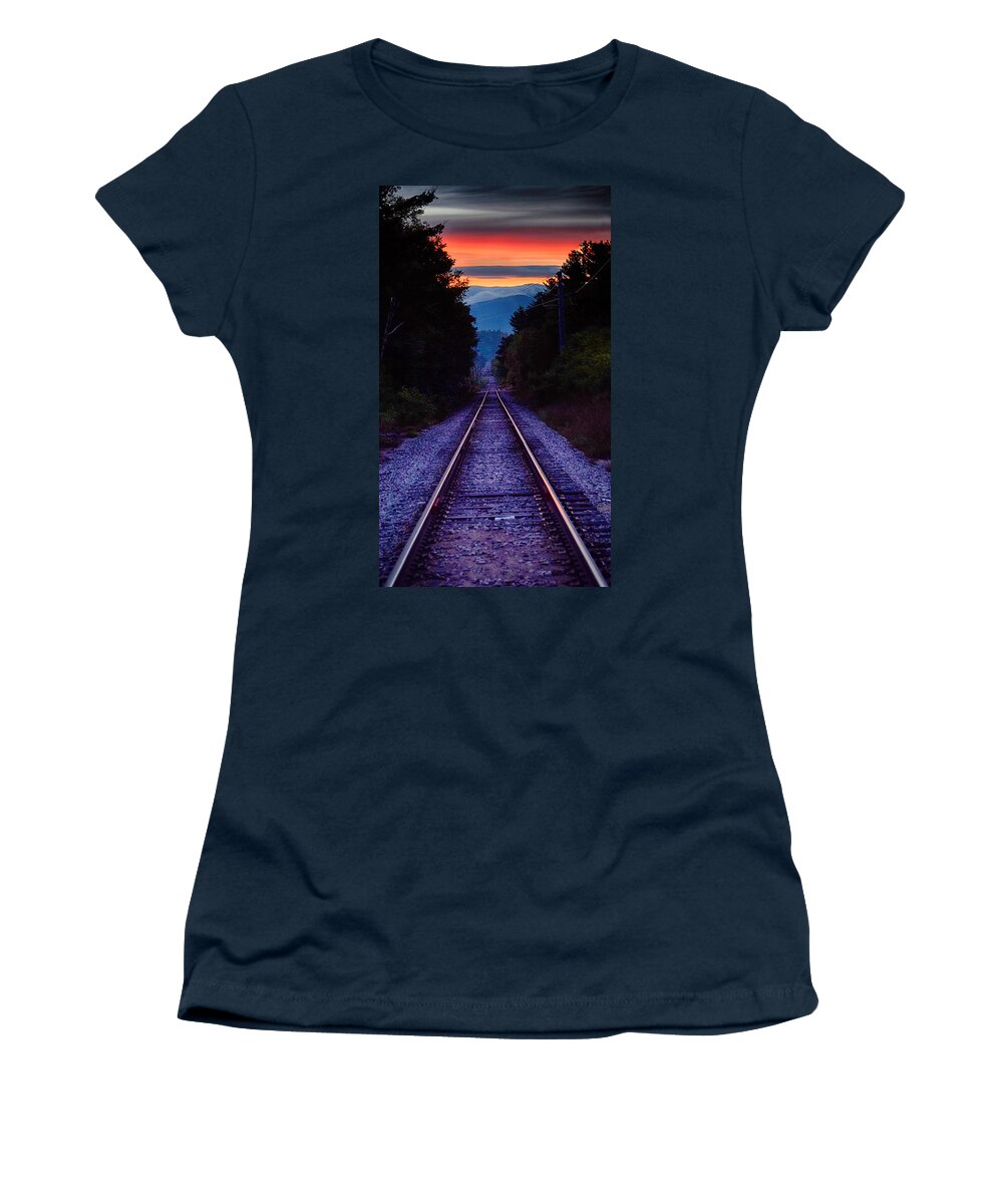Orange Women's T-Shirt featuring the photograph The Rails by Tricia Marchlik
