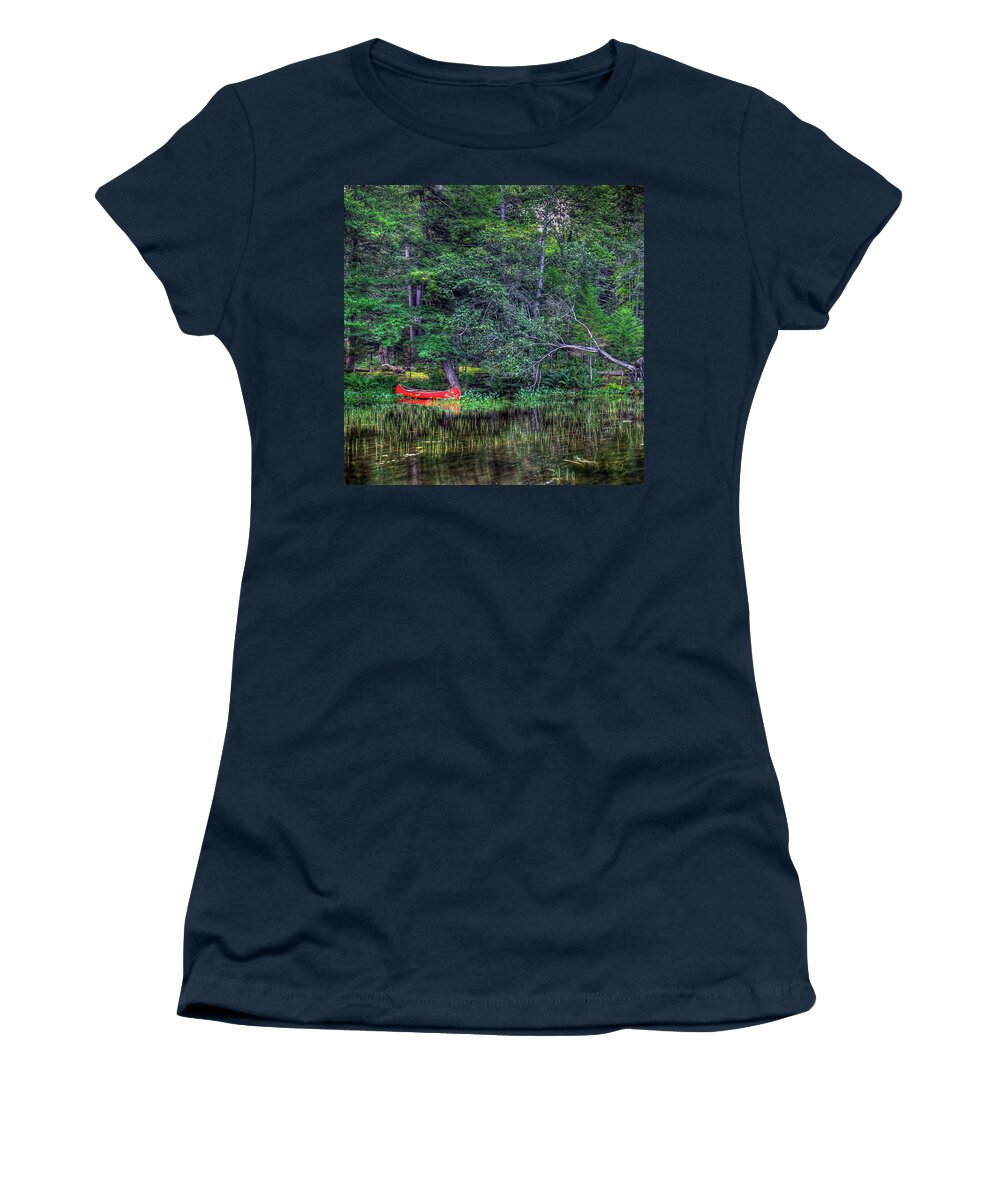 The Red Canoe Women's T-Shirt featuring the photograph The Red Canoe by David Patterson