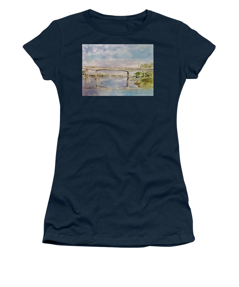 Watercolor Women's T-Shirt featuring the painting The River Bridges by Marlene Gremillion