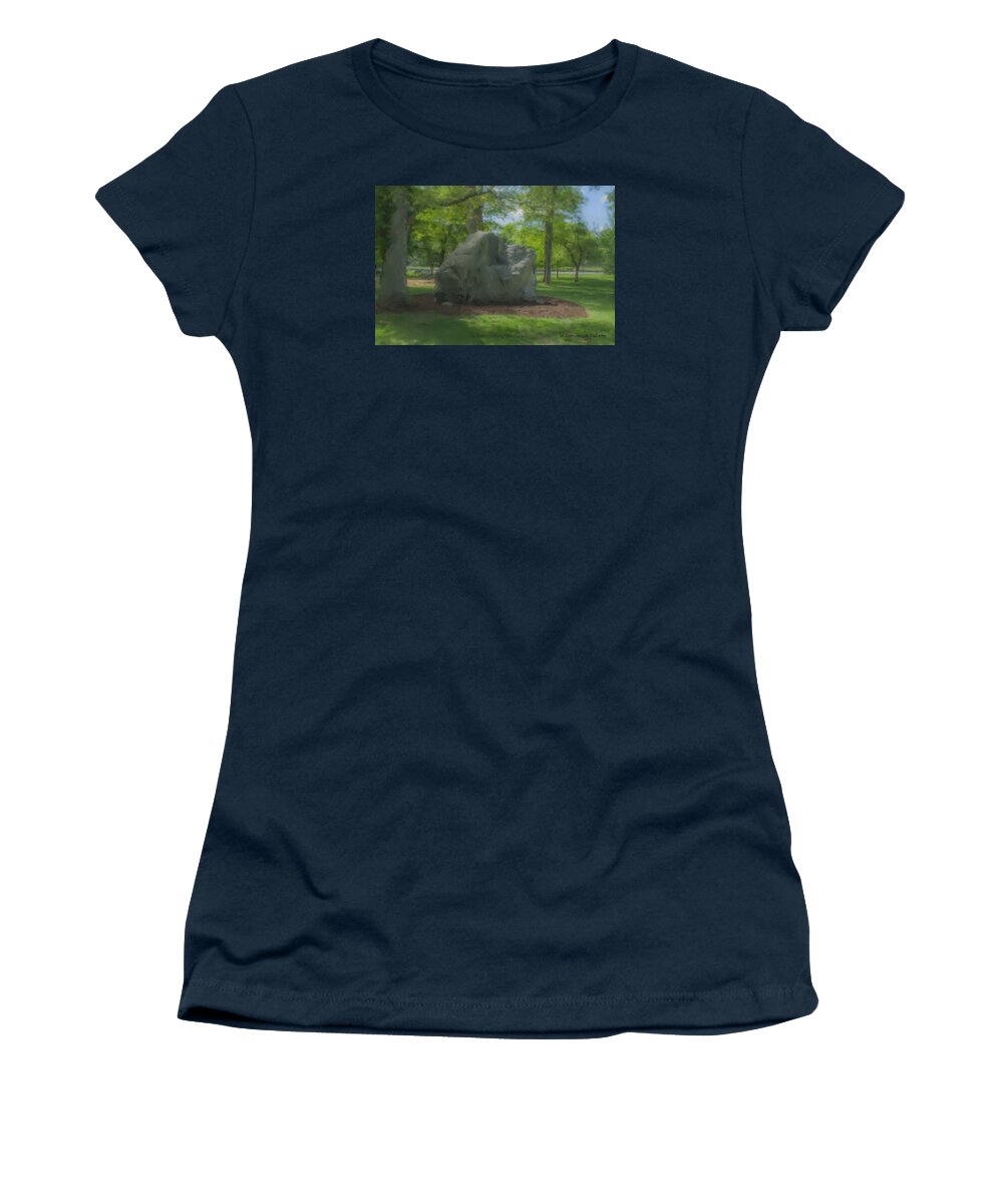 The Rock � Frothingham Park Women's T-Shirt featuring the painting The Rock at Frothingham Park, Easton, MA by Bill McEntee