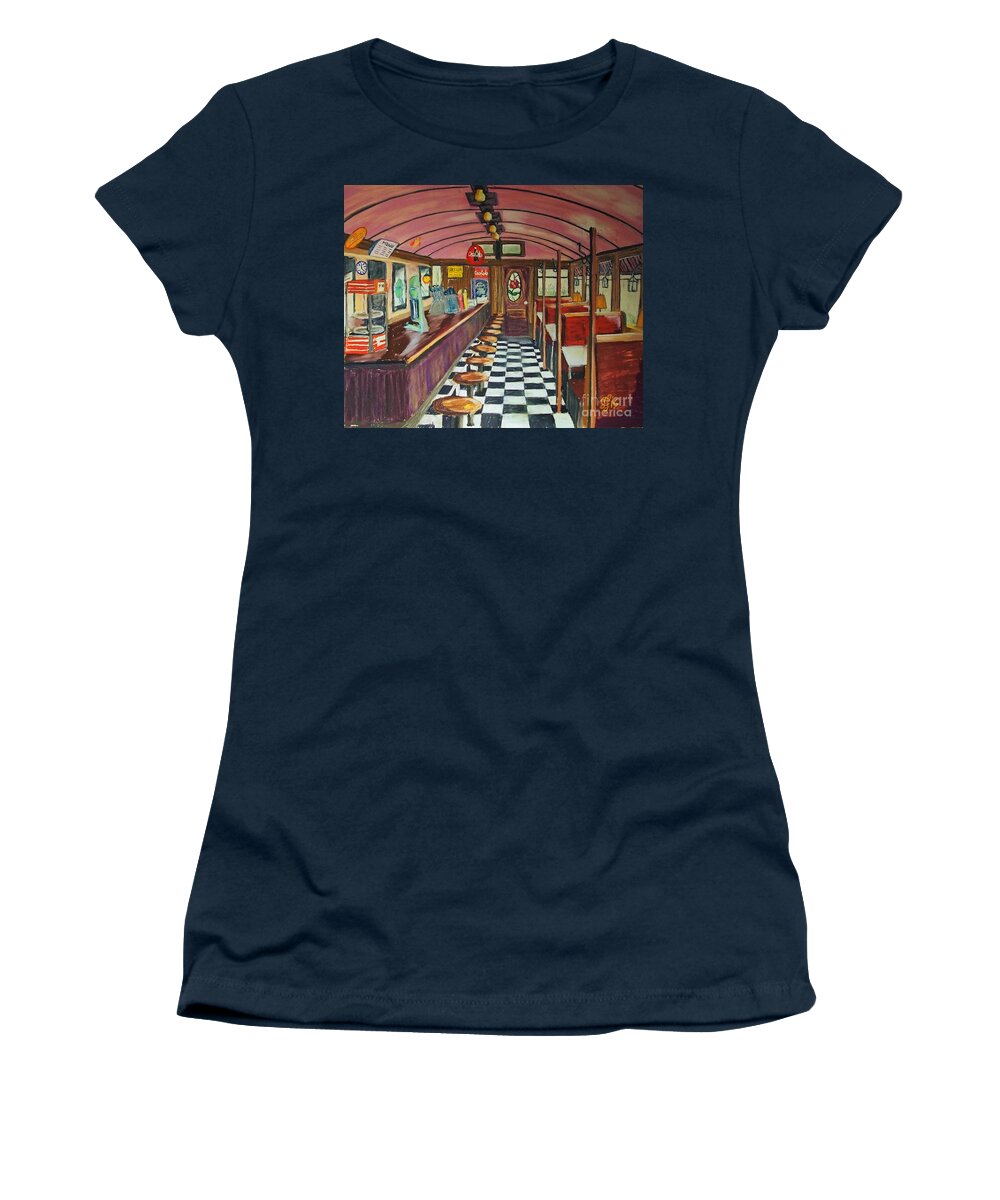 #americana #diner #silverlakerailroad Women's T-Shirt featuring the painting The Rose Diner by Francois Lamothe