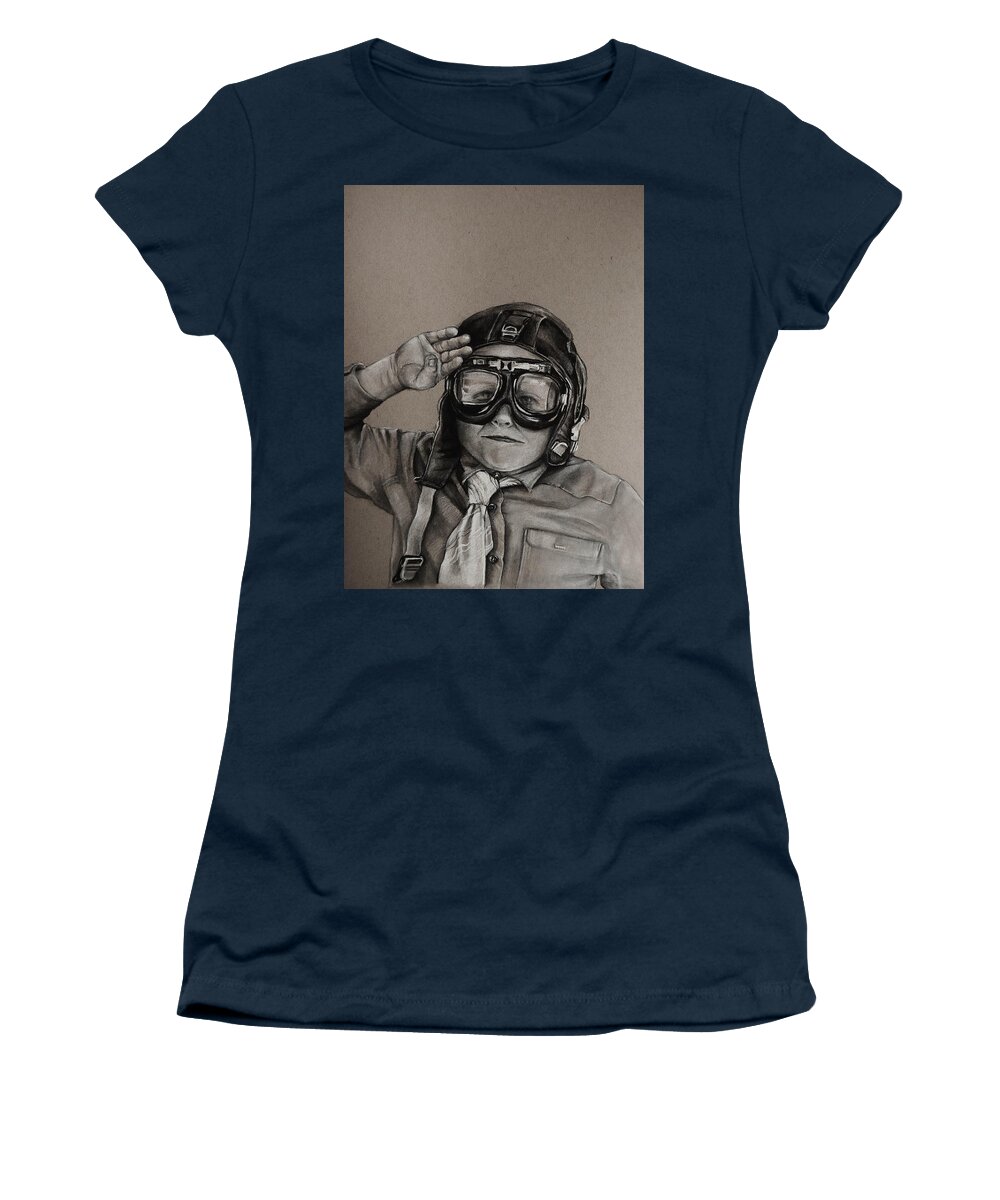 Pilot Women's T-Shirt featuring the drawing The Salute by Jean Cormier