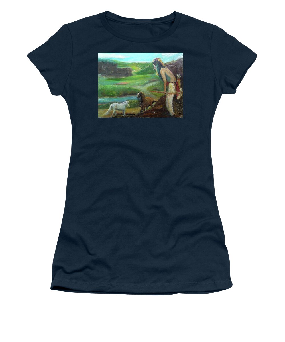 Native American Women's T-Shirt featuring the painting The Scout by Susan Esbensen