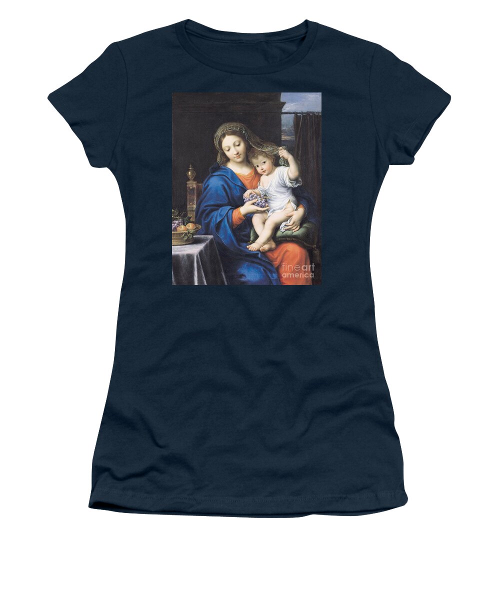 The Virgin Of The Grapes Women's T-Shirt featuring the painting The Virgin of the Grapes by Pierre Mignard