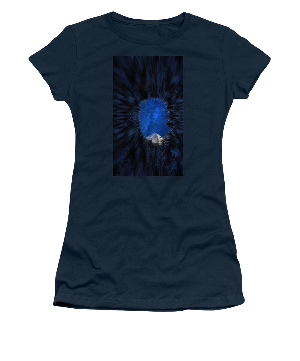 Racing Women's T-Shirt featuring the digital art The Wedge Through the Trees Zoom by Pelo Blanco Photo