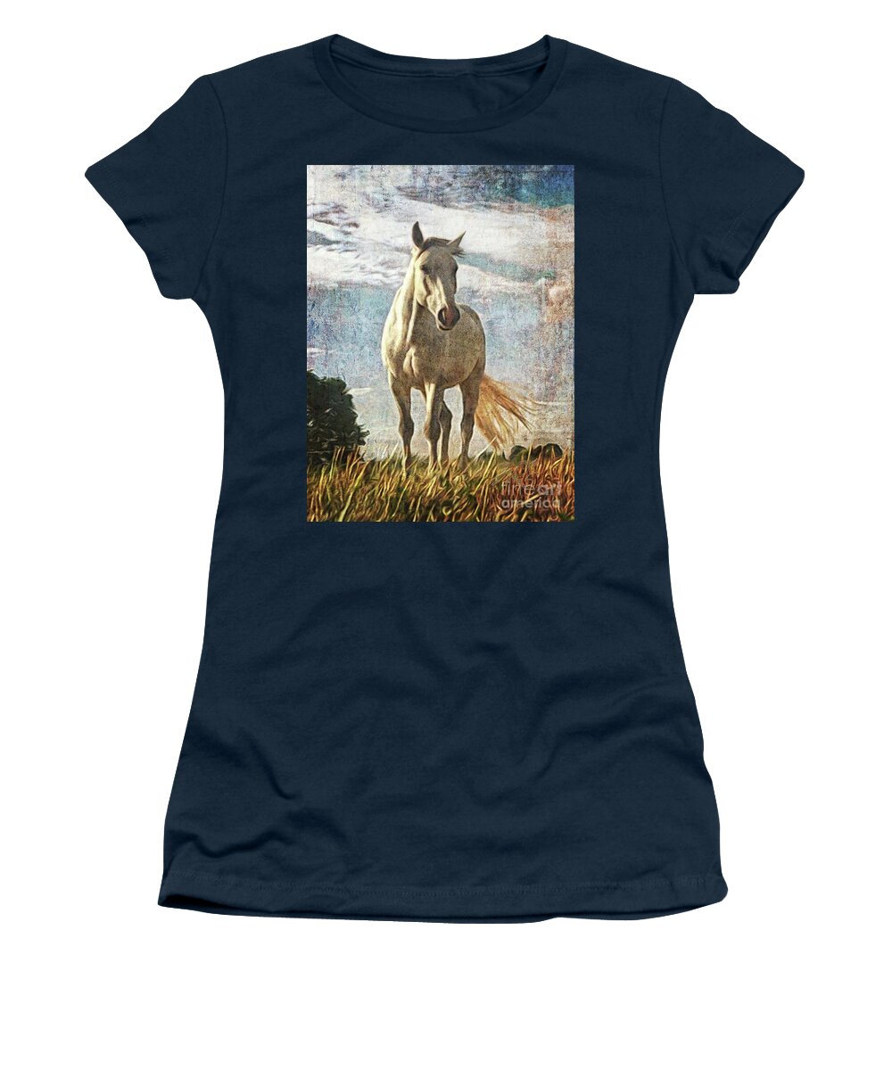 Horse Women's T-Shirt featuring the painting The white horse Gusti by Horst Rosenberger
