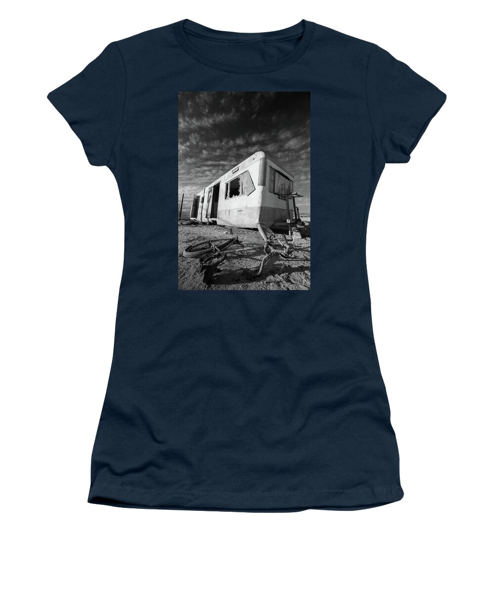Abandoned Women's T-Shirt featuring the photograph Theres My Bike Black and White by Scott Campbell