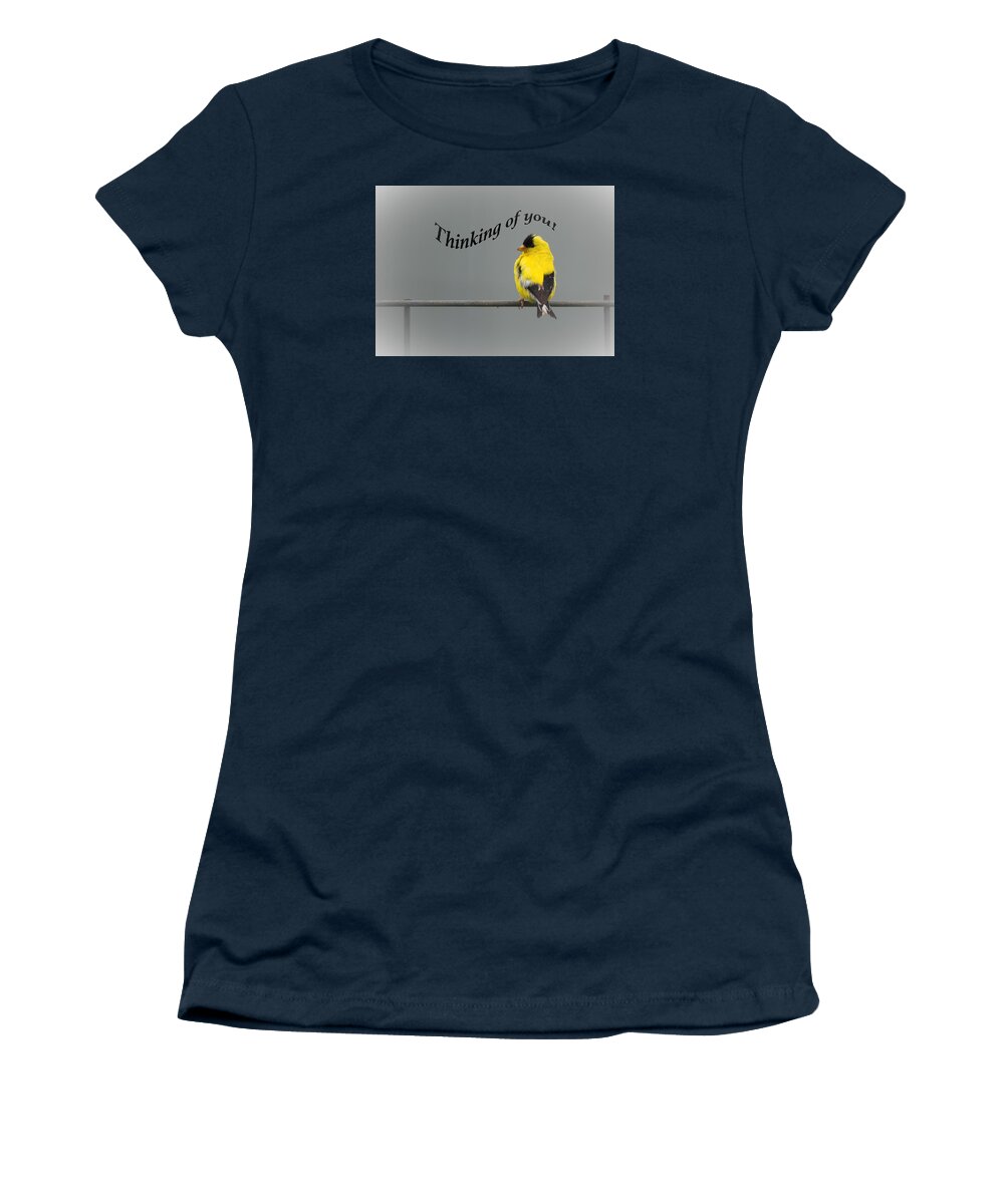 Thinking Of You Women's T-Shirt featuring the photograph Thinking of you - American Goldfinch by Holden The Moment