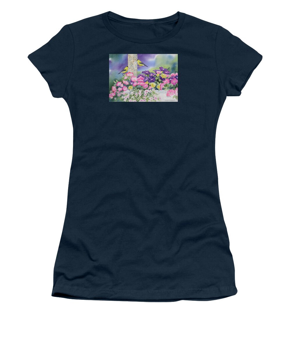 Gold Finch Women's T-Shirt featuring the painting Thoughts Of You by Deborah Ronglien