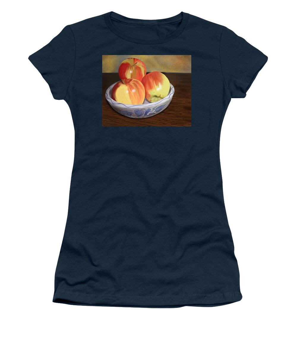 Apples Women's T-Shirt featuring the painting Three Apples by Victor Shelley