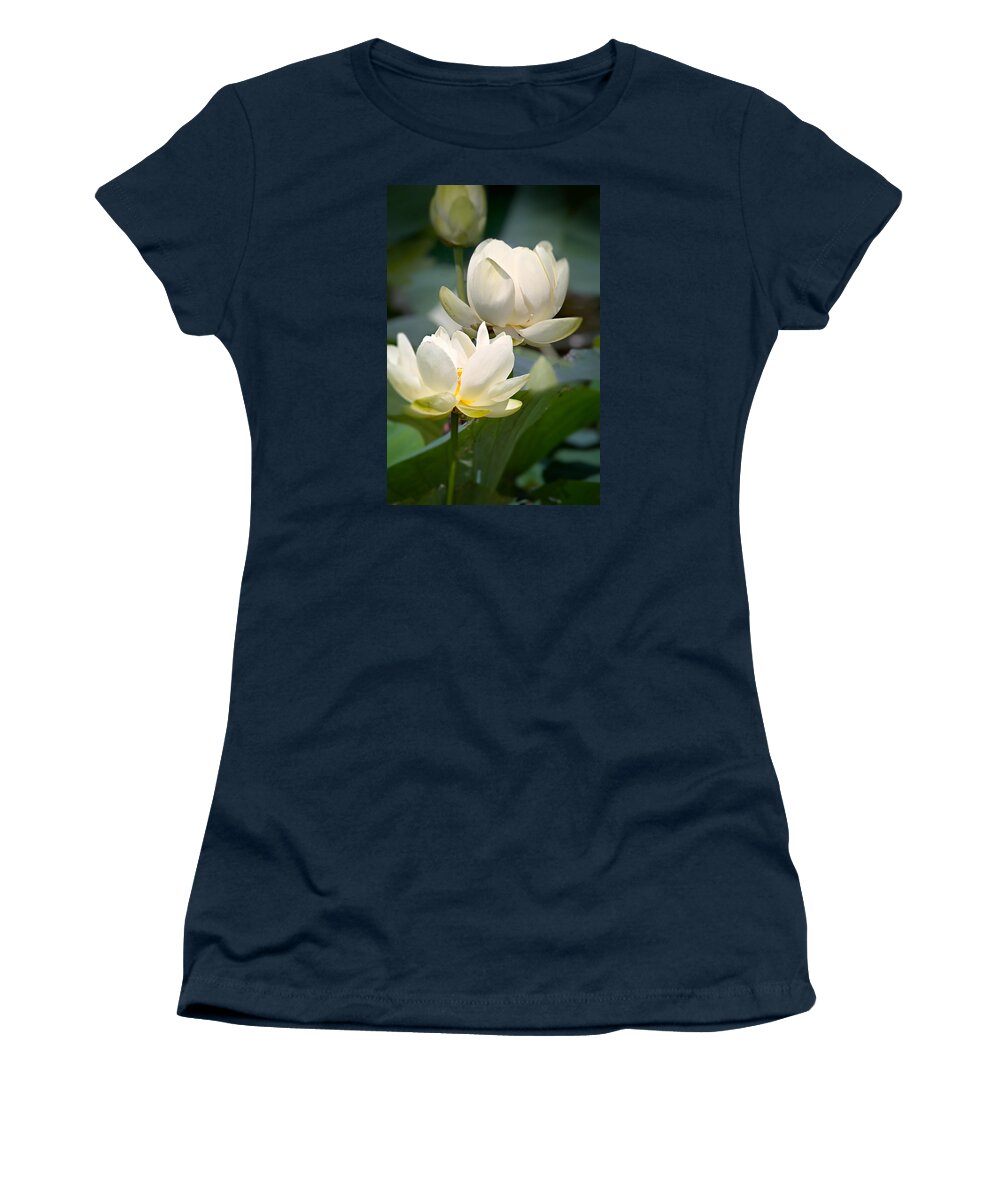 Lotus Women's T-Shirt featuring the photograph Three Lotus Flowers by Mary Almond