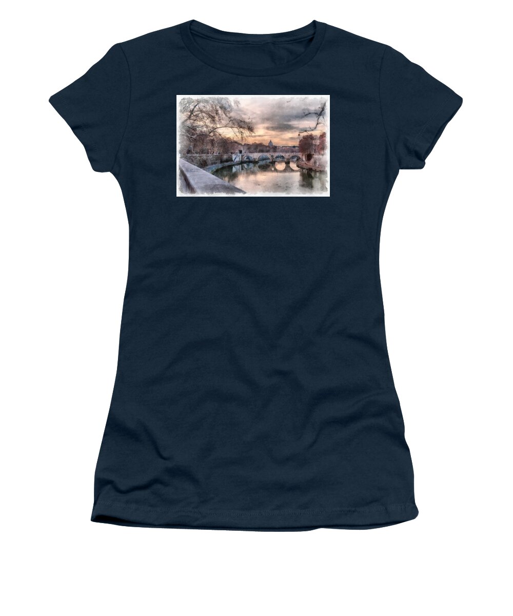 Rome Women's T-Shirt featuring the photograph Tiber - Aquarelle by Sergey Simanovsky