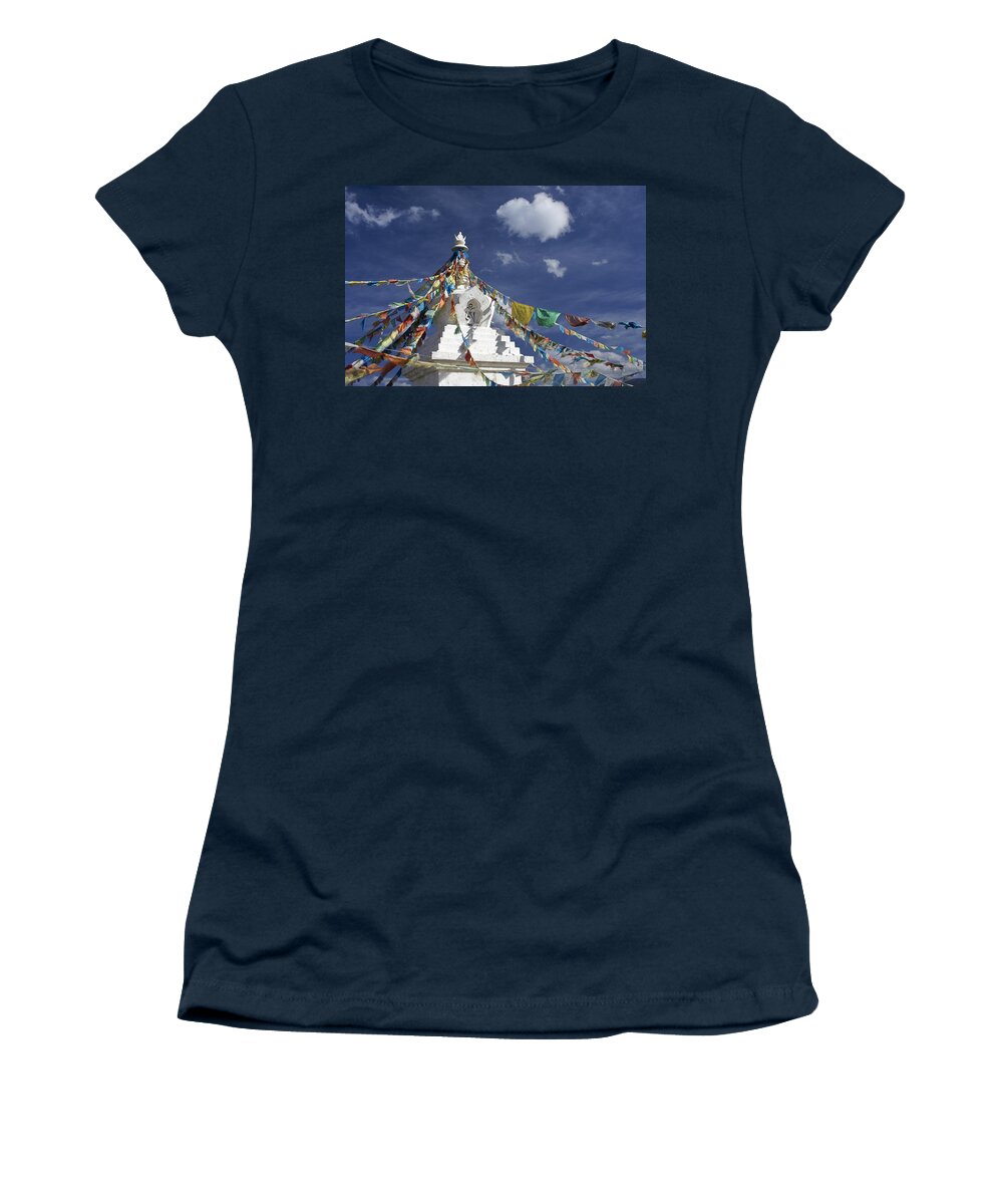 Asia Women's T-Shirt featuring the photograph Tibetan Stupa with Prayer Flags by Michele Burgess