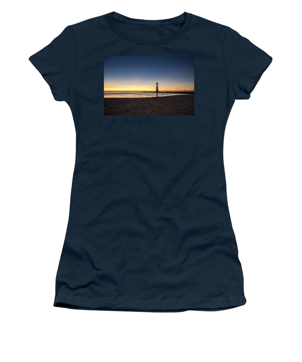 Beach Women's T-Shirt featuring the photograph Tide coming in at Sunset New Brighton by Spikey Mouse Photography