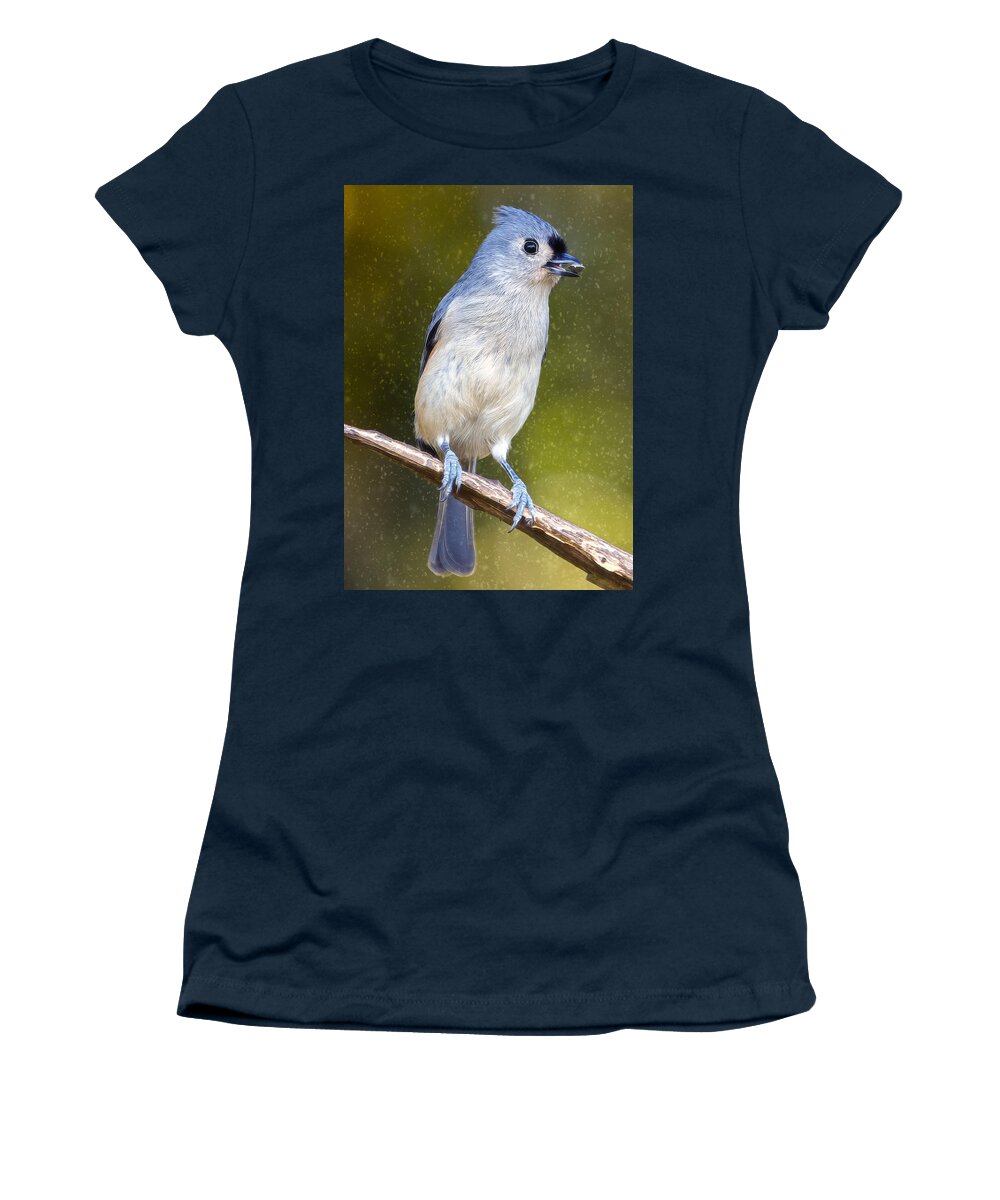 Snow Women's T-Shirt featuring the photograph Titmouse Flurries by Bill and Linda Tiepelman