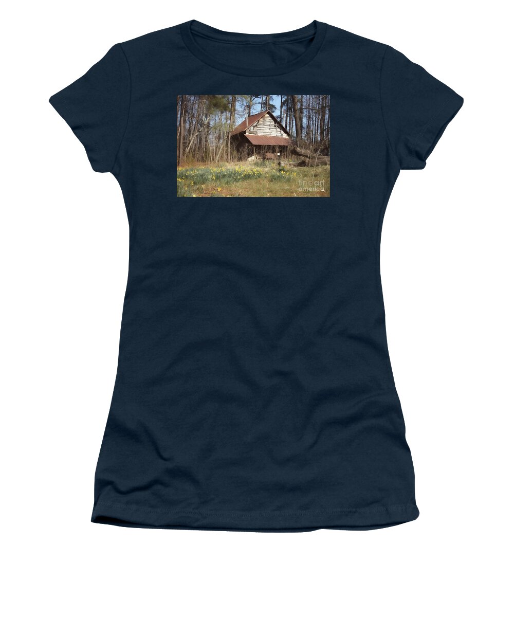 Tobacco Barn Women's T-Shirt featuring the photograph Tobacco Barn in Spring by Benanne Stiens