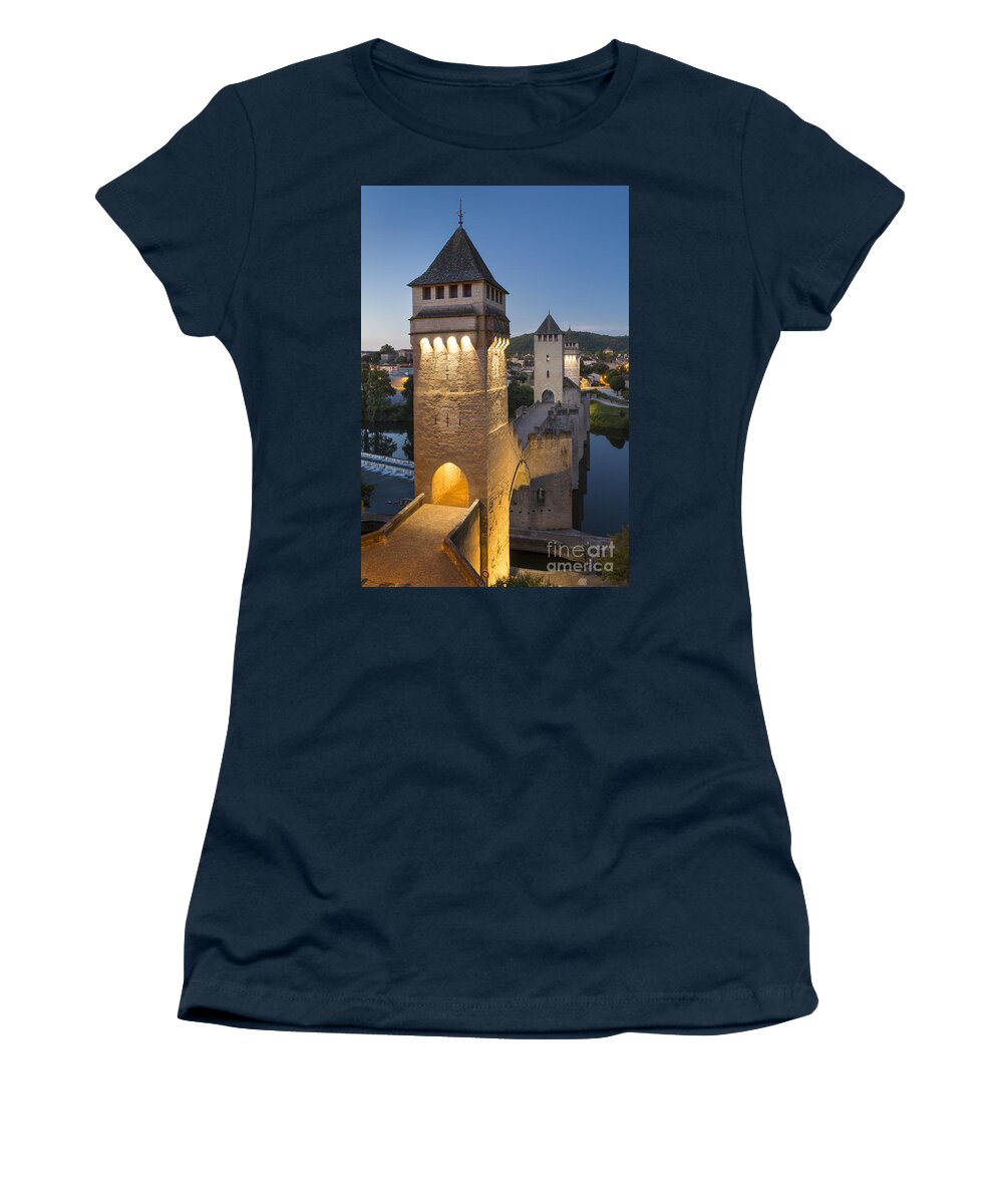 Bridge Women's T-Shirt featuring the photograph Tower Bridge - Pont Valentre - Cahors France by Brian Jannsen