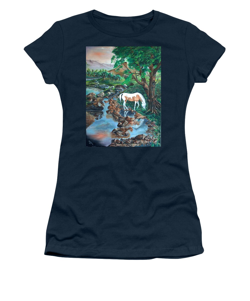 Tranquility Women's T-Shirt featuring the painting Tranquility by Farzali Babekhan