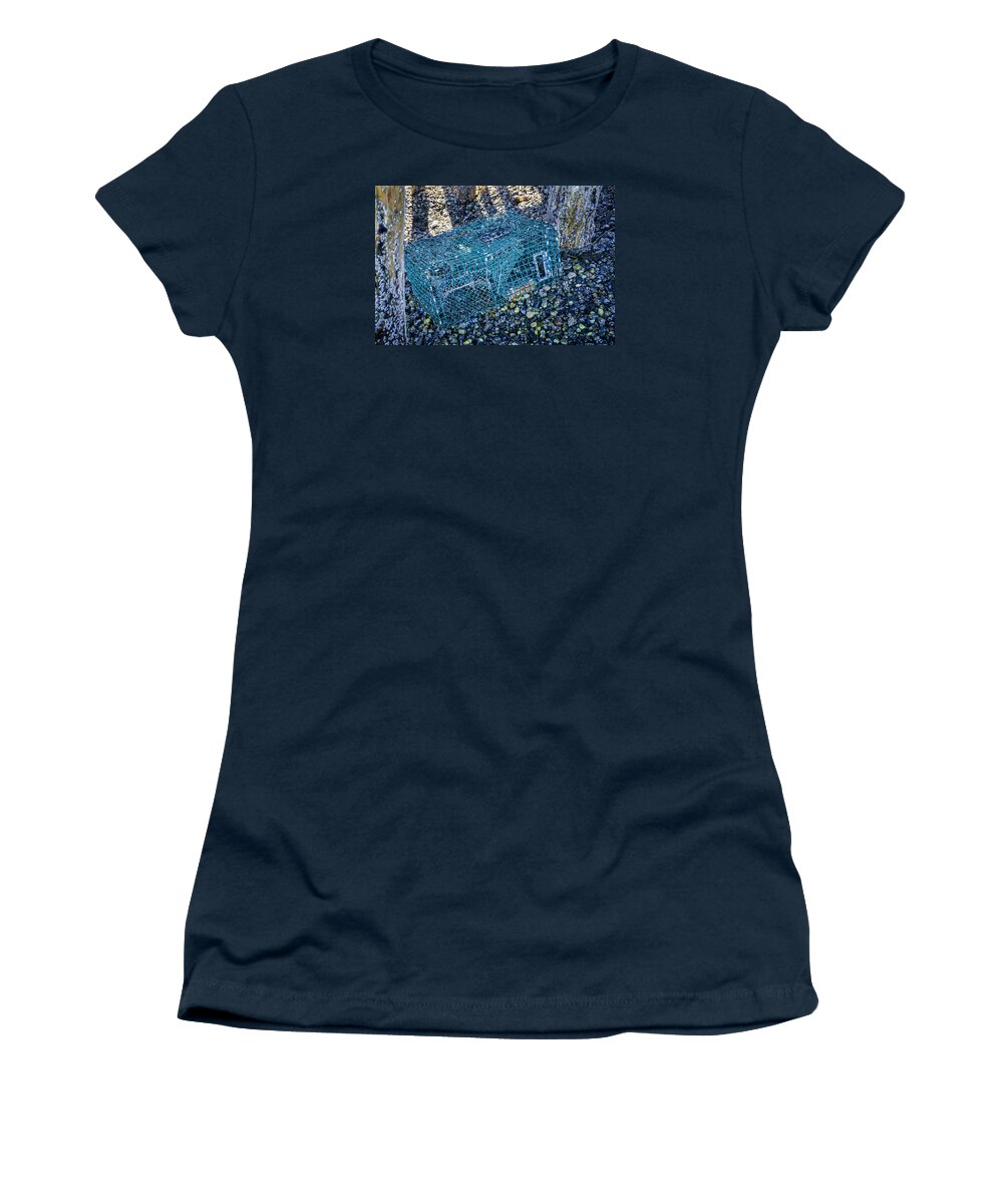 Maine Lobster Boats Women's T-Shirt featuring the photograph Trap And Barnacles by Tom Singleton