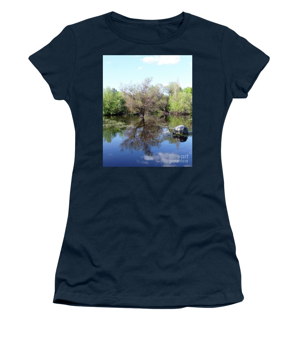 Tree Women's T-Shirt featuring the photograph Tree reflection in pond by Paula Joy Welter