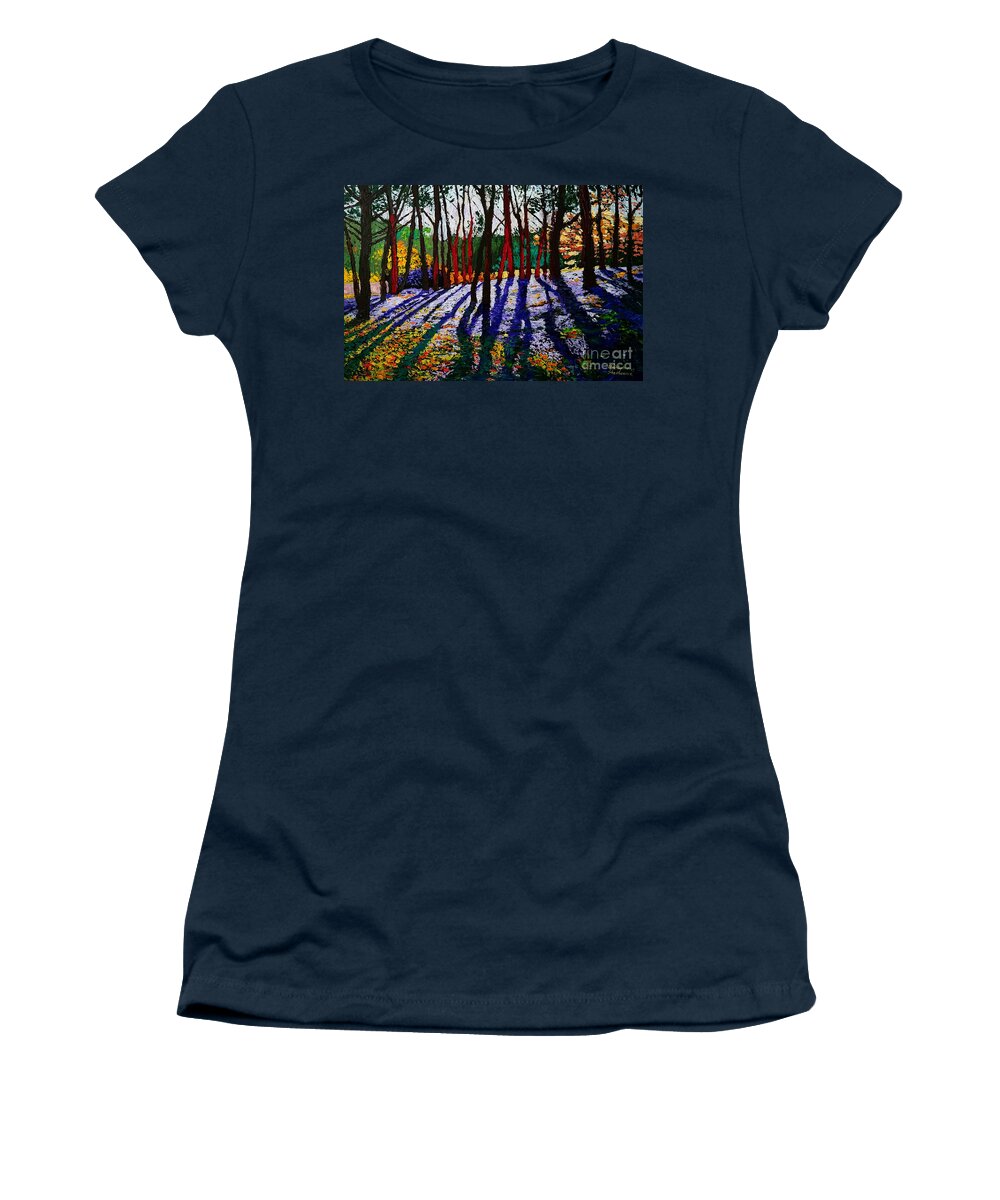 Impression Women's T-Shirt featuring the painting Trees in the forest by Christopher Shellhammer by Christopher Shellhammer