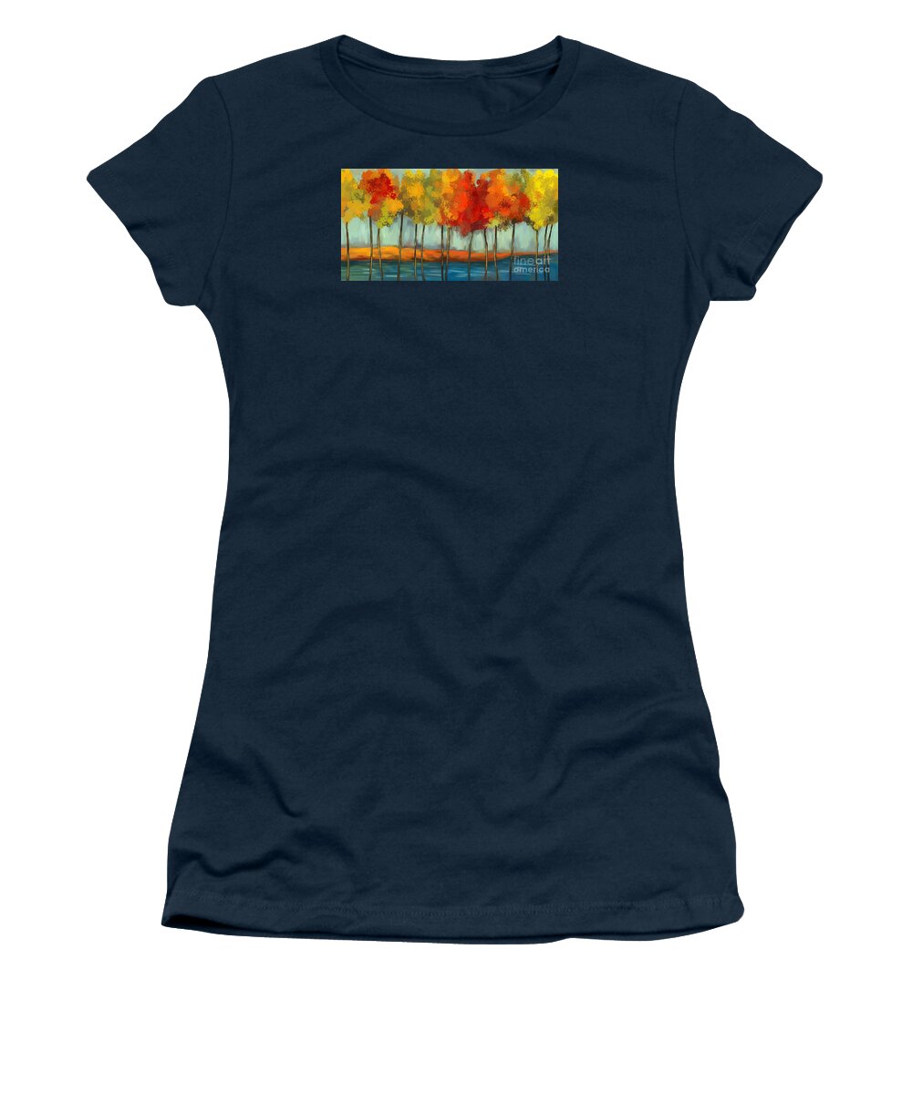 Contemporary Wall Art Women's T-Shirt featuring the painting Trees On The River by Tim Gilliland