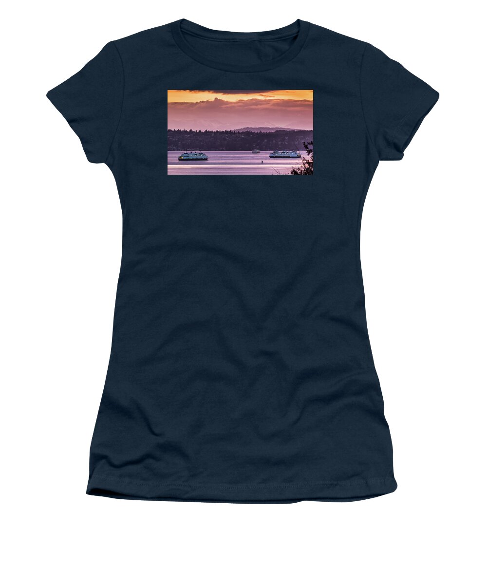 West Seattle Women's T-Shirt featuring the photograph Triangle Ferry Run by E Faithe Lester