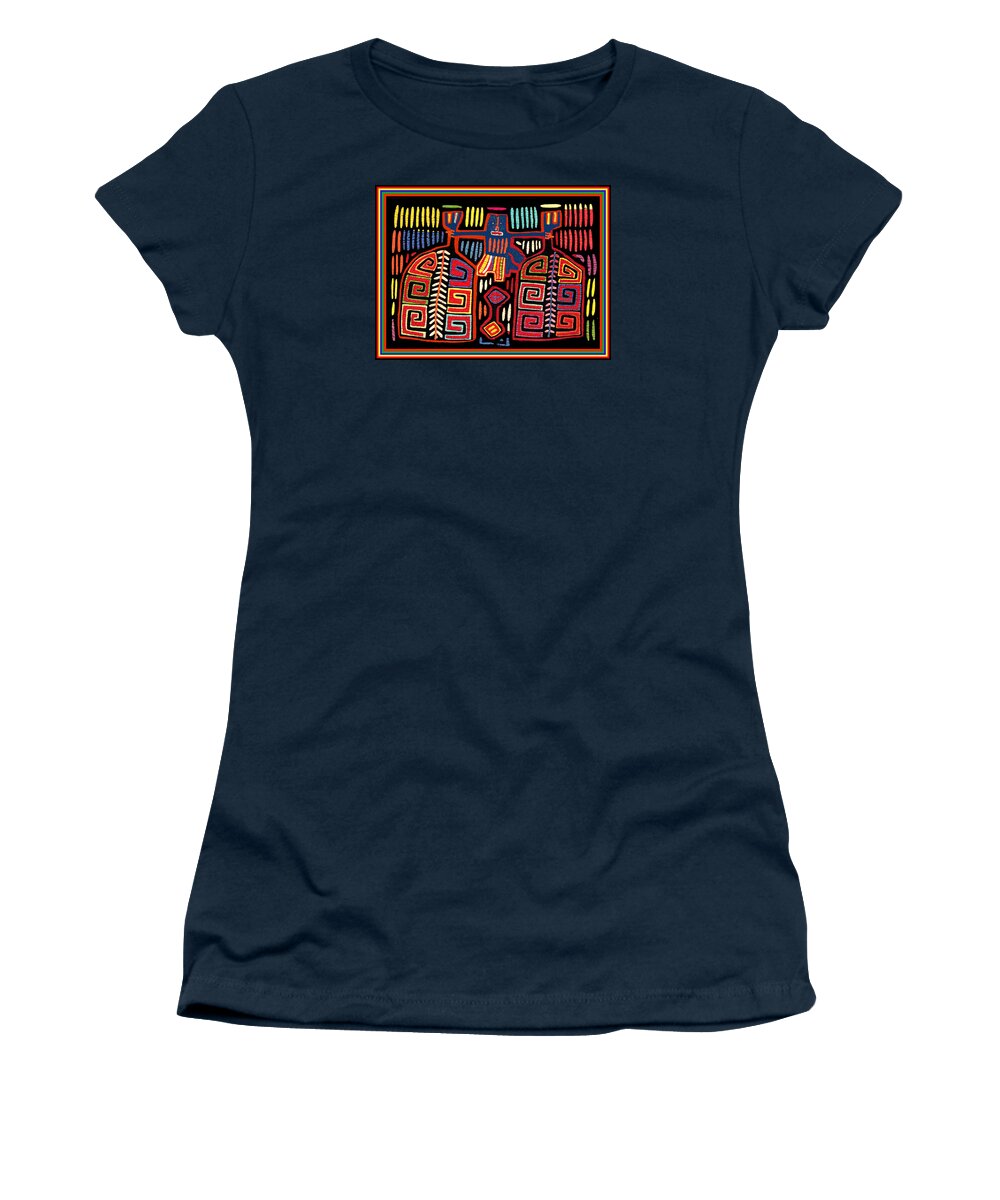 Cuna Indian Mola Women's T-Shirt featuring the digital art Tribal Woman Fanning Stove by Vagabond Folk Art - Virginia Vivier